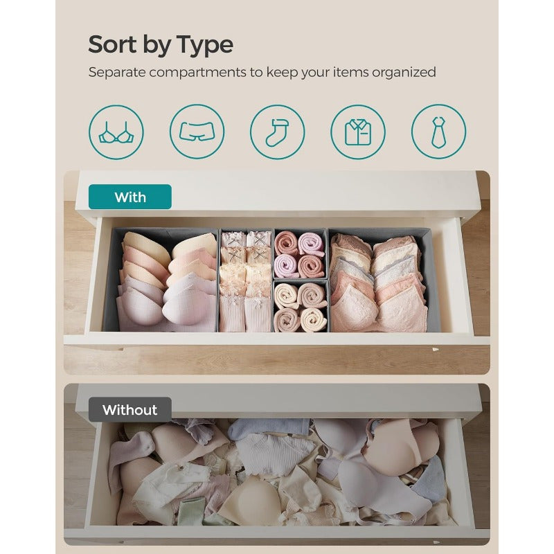 Dove Gray Drawer Organizer, Set of 12 Foldable Fabric Storage Bins for Socks, Underwear, Bras, Ties, Scarves, Dresser Drawer Organizers