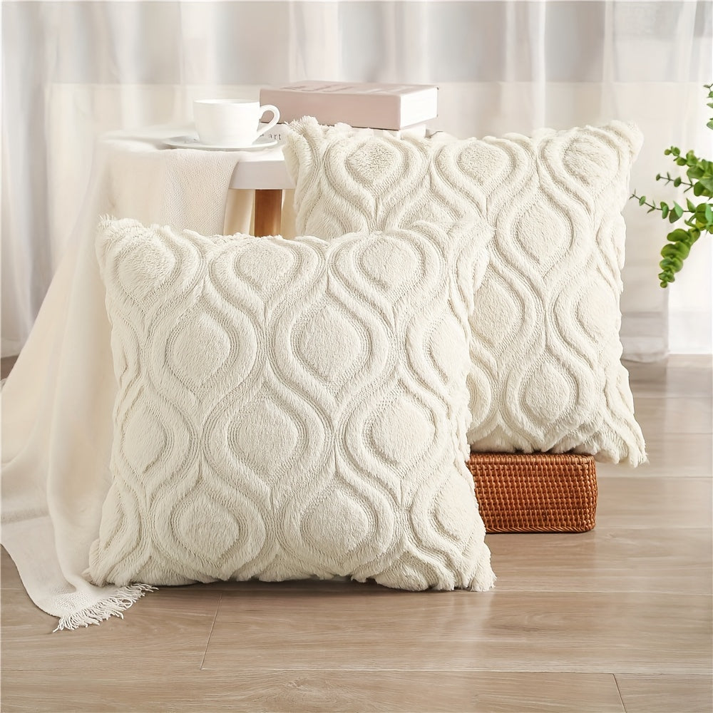 2pcs Boho Chic 18x18 Inch Throw Pillow Covers - Luxurious Soft Plush Faux Fleece with Geometric Quilted Pattern, Zip Closure - Machine Washable for Couch, Sofa, Bedroom Decor, Throw Pillows for Couch
