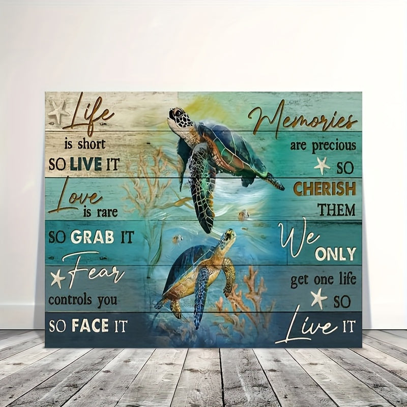 1pc Wooden Framed Canvas Painting - Embrace Serenity & Inspiration Canvas Poster - Sea Turtle And Coral Reef Print Painting - Wall Art For Office Bathroom Living Room Decor - Inspirational Wall Art Decoration - Ready To Hang
