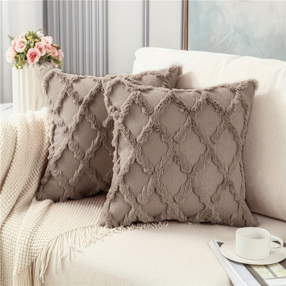 Set of 2 Bohemian Chic Velvet Throw Pillow Covers - Soft, Machine Washable, Woven Zipper Closure, Geometric Pattern Design - Decorative Cushion Covers for Living Room, Bedroom, and Outdoor Spaces