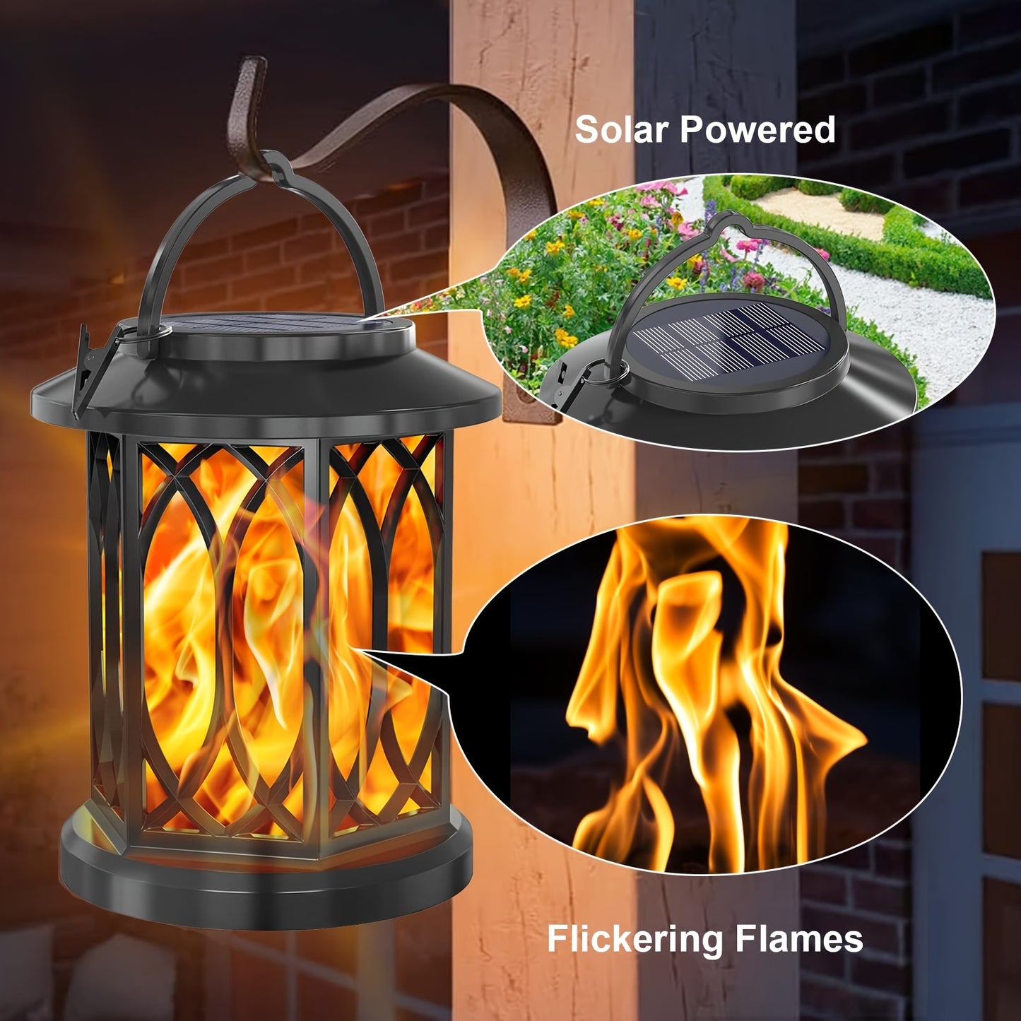 2pcs Solar Lantern Lights Outdoor, Upgraded Flickering Flame Effect,, Hanging Solar Powered Lanterns for Yard and Garden Decor, Black and Bronze, Outdoor Lights
