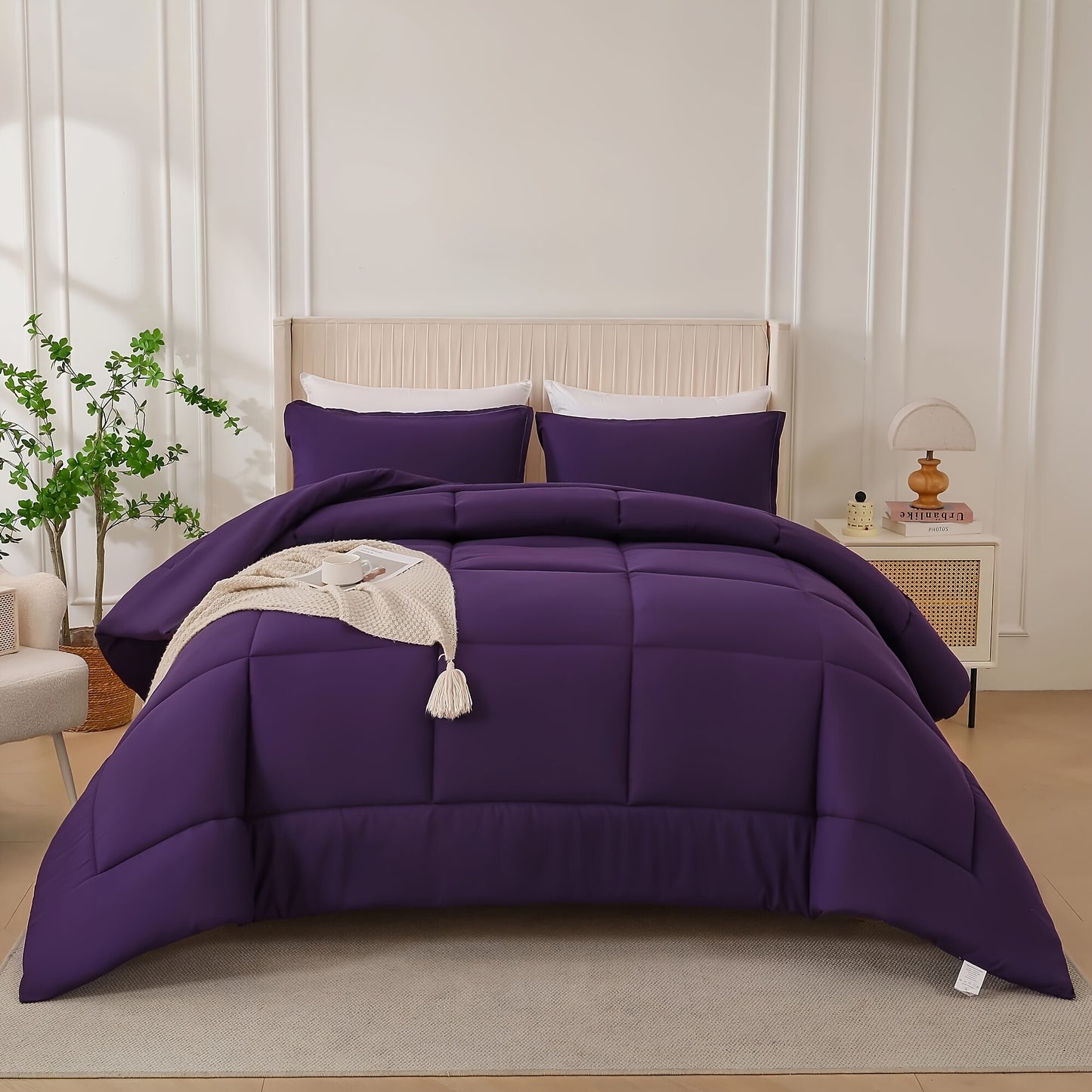 3pcs Solid Colour Checkered Comforter Set - Soft Microfiber, Lightweight, All-Season, Twin/Queen/King Size Bed In A Bag, Quilt Set with Breathable Fabric And Easy Care
