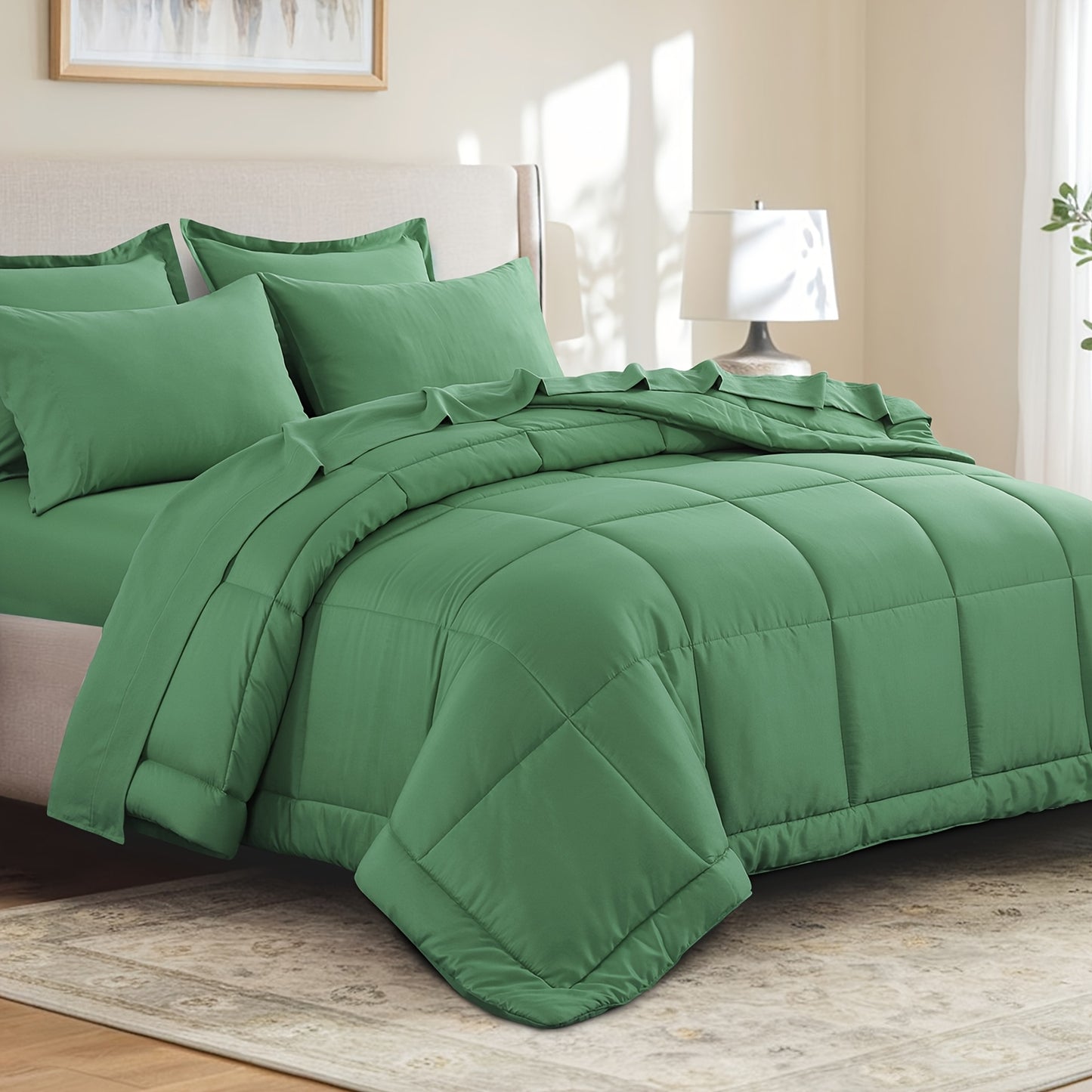 7pcs Ultra-Soft Bed In A Bag, Down Alternative Bedding Sets with All Season Quilted Comforter, Flat Sheet, Fitted Sheet, Pillowcases - Gifts for The Family And Friends, RUIKASI, Machine Washable, Polyester 100, Acrylic 15, Sa