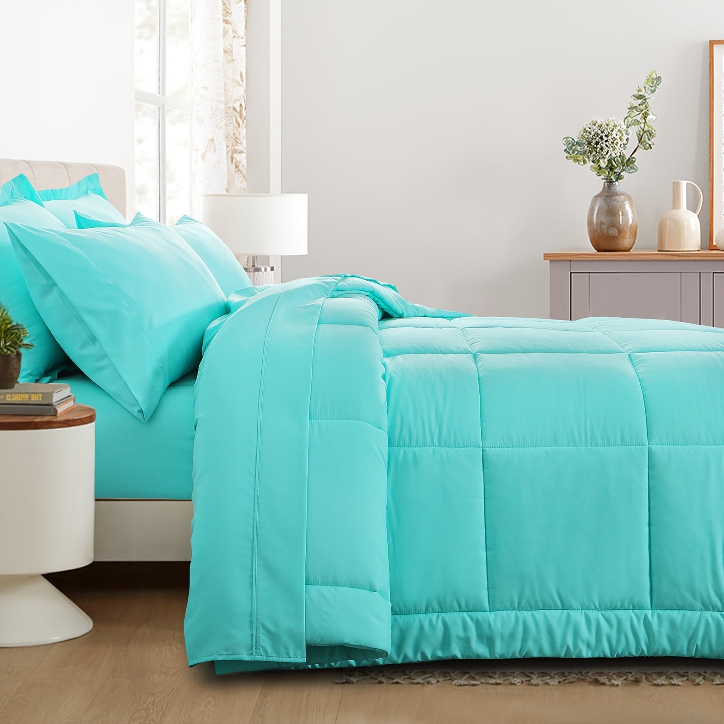 7pcs Ultra-Soft Bed In A Bag, Down Alternative Bedding Sets with All Season Quilted Comforter, Flat Sheet, Fitted Sheet, Pillowcases - Gifts for The Family And Friends, RUIKASI, Machine Washable, Polyester 100, Acrylic 15, Sa