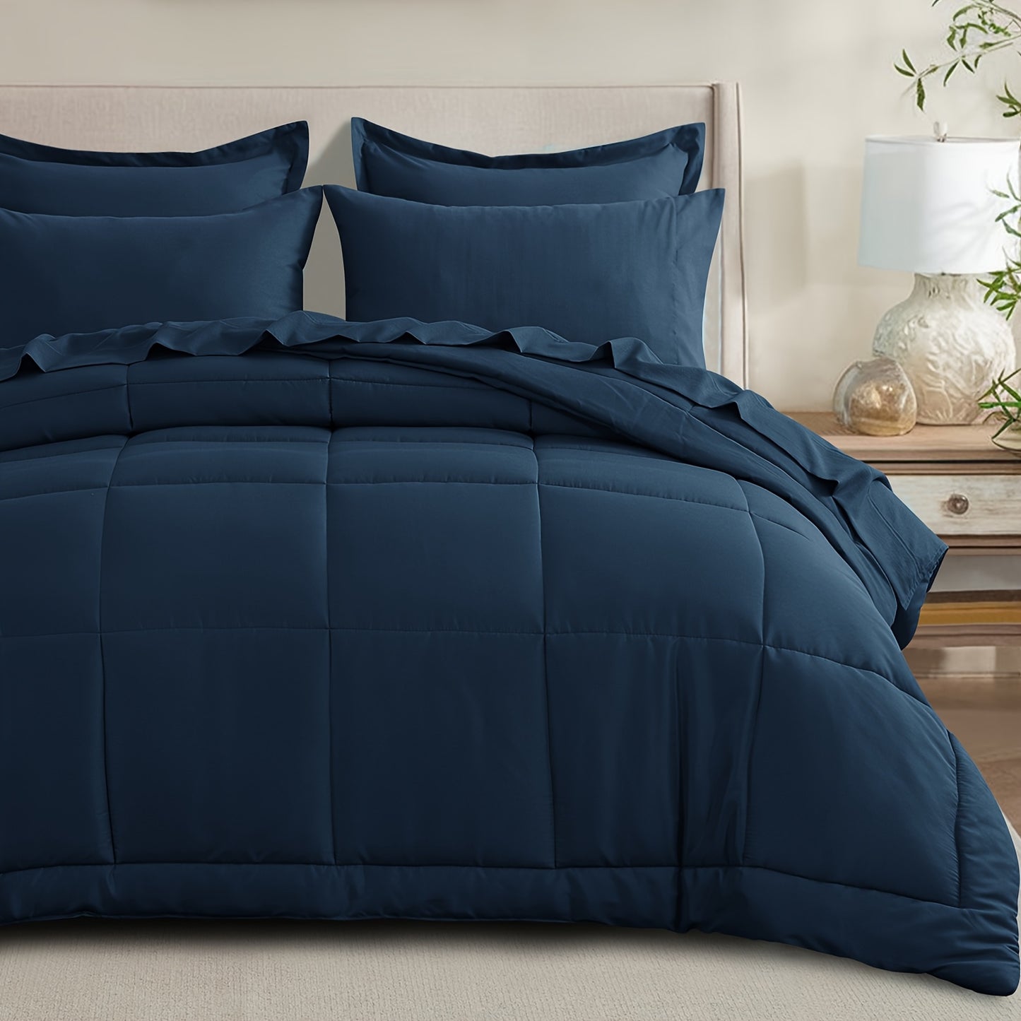 7pcs Ultra-Soft Bed In A Bag, Down Alternative Bedding Sets with All Season Quilted Comforter, Flat Sheet, Fitted Sheet, Pillowcases - Gifts for The Family And Friends, RUIKASI, Machine Washable, Polyester 100, Acrylic 15, Sa