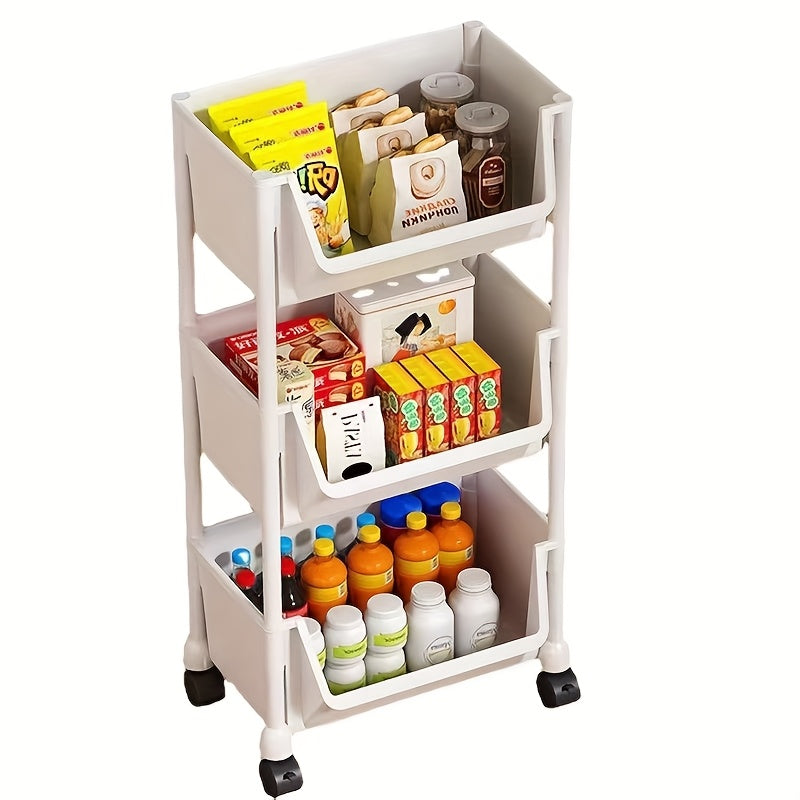 5/3 Layer White Storage Shelf, Wheeled Mobile Rack, Suitable For Living Room, Bedroom, Dormitory, Office, Garage Space, Best Storage Shelf For Rack, Standing Shelf