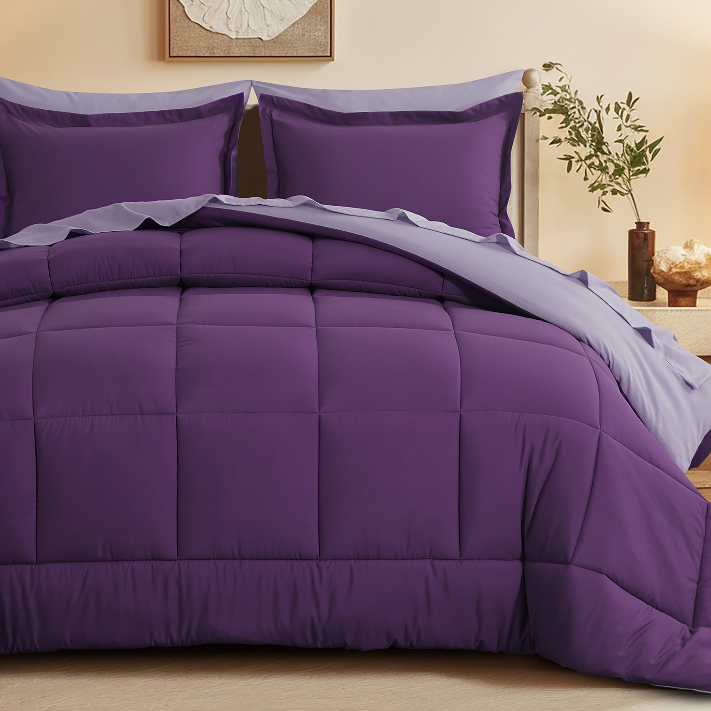 7pcs Ultra-Soft Bed In A Bag, Down Alternative Bedding Sets with All Season Quilted Comforter, Flat Sheet, Fitted Sheet, Pillowcases - Gifts for The Family And Friends, RUIKASI, Machine Washable, Polyester 100, Acrylic 15, Sa