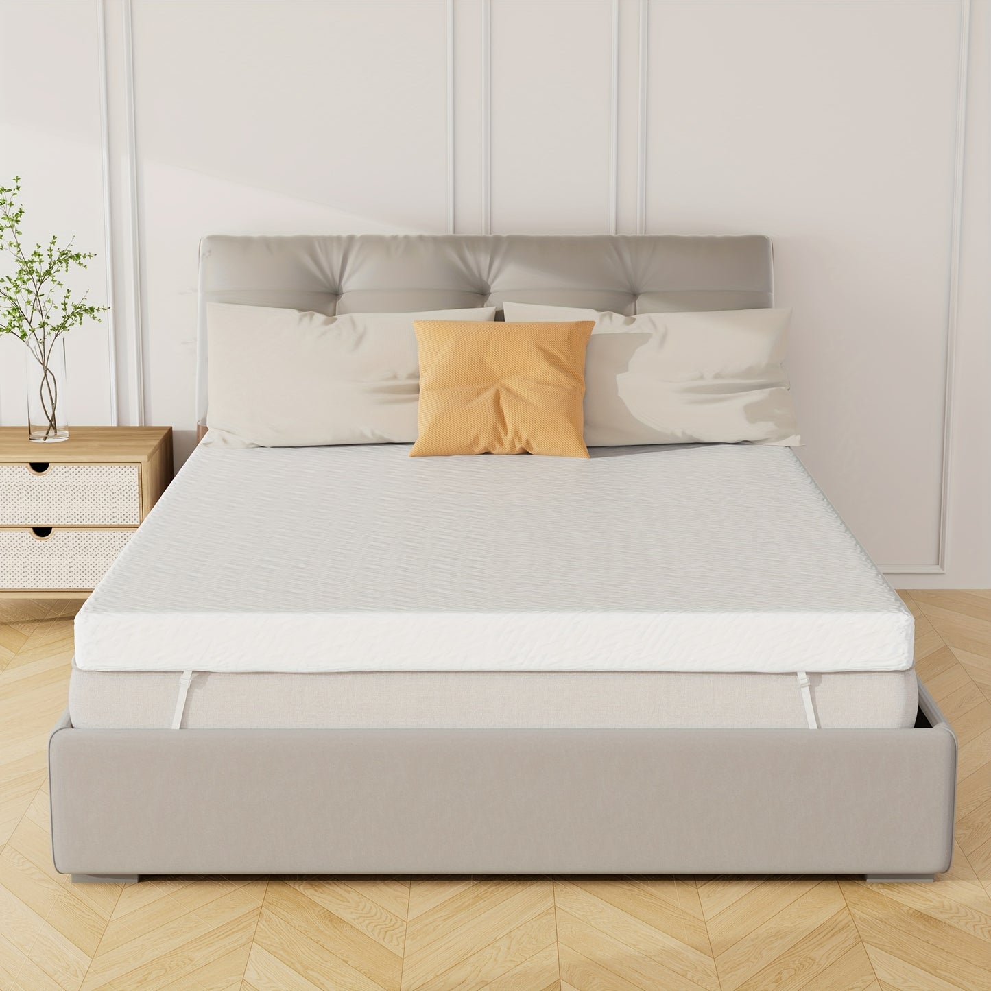 Foldable Thickened Quilted Latex Layer High Resilience Zero Pressure Mattress Topper with Memory High Resilience Latex, 3D Edge Support, Knitted Breathable Non-slip Pad