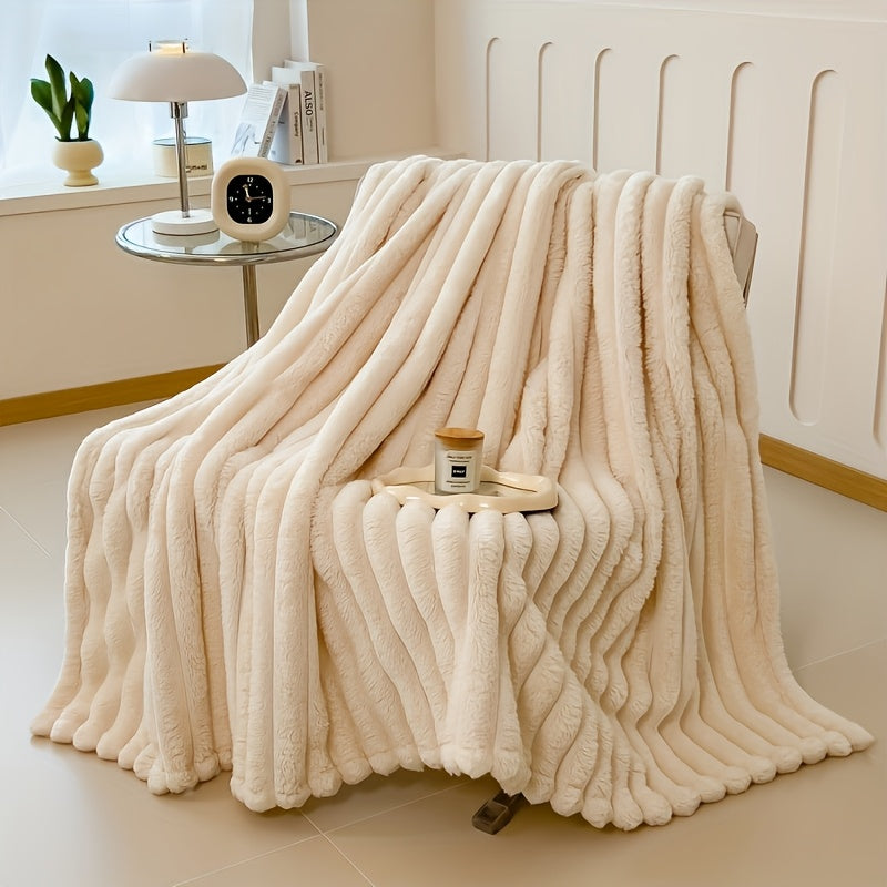 Luxury Faux Rabbit Fur & Sherpa Throw Blanket - Ultra Soft Double-Sided 380GSM Weighted Blanket for Bedroom, Living Room & Camping, Machine Washable All-Season Heating Cover with Gift Box, Hypoallergenic Cozy Home Decor for A