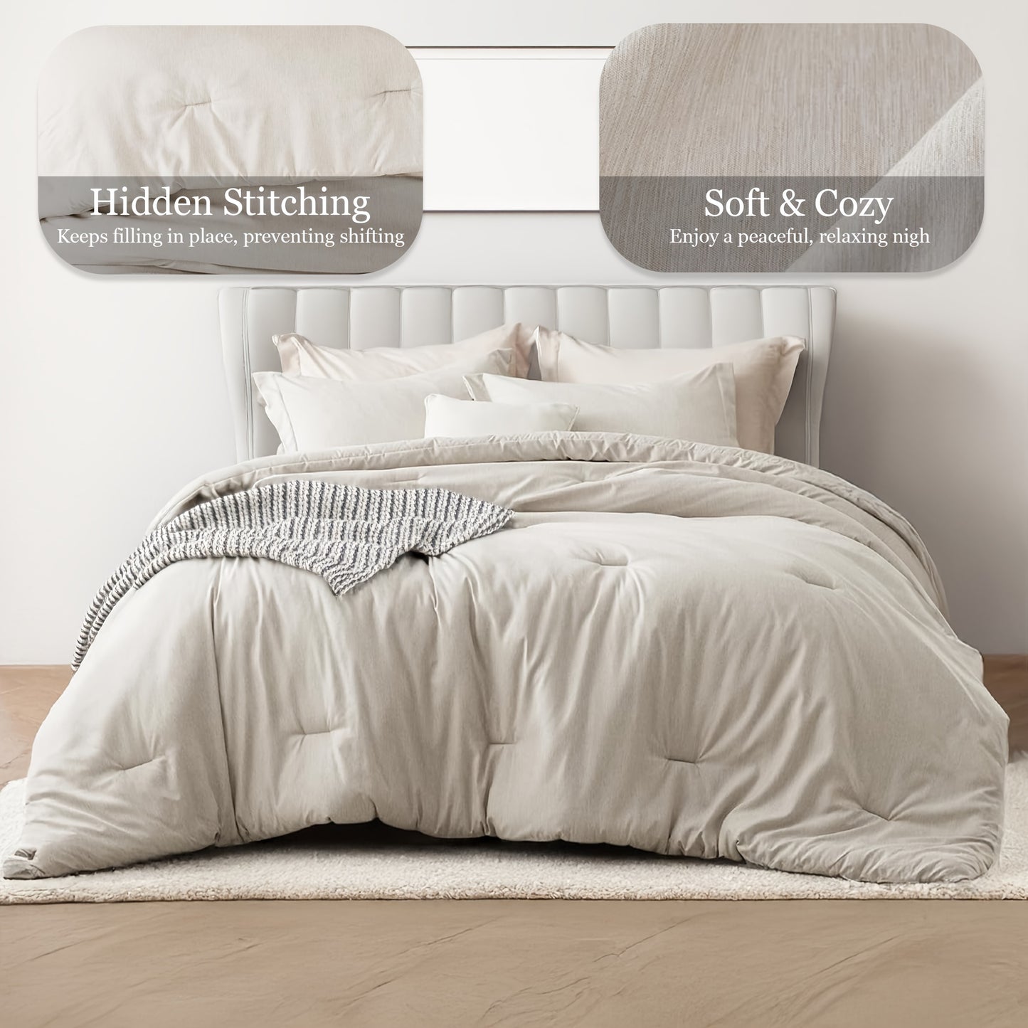Twin/Full/Queen/King Size Comforter Set - 3pcs Beige Bedding Set for All Seasons, Light Luxury And Minimalist Style Design Bed in a Bag with 1 Comforter, 2 Pillowcases, Perfect Gift for Family And Friend