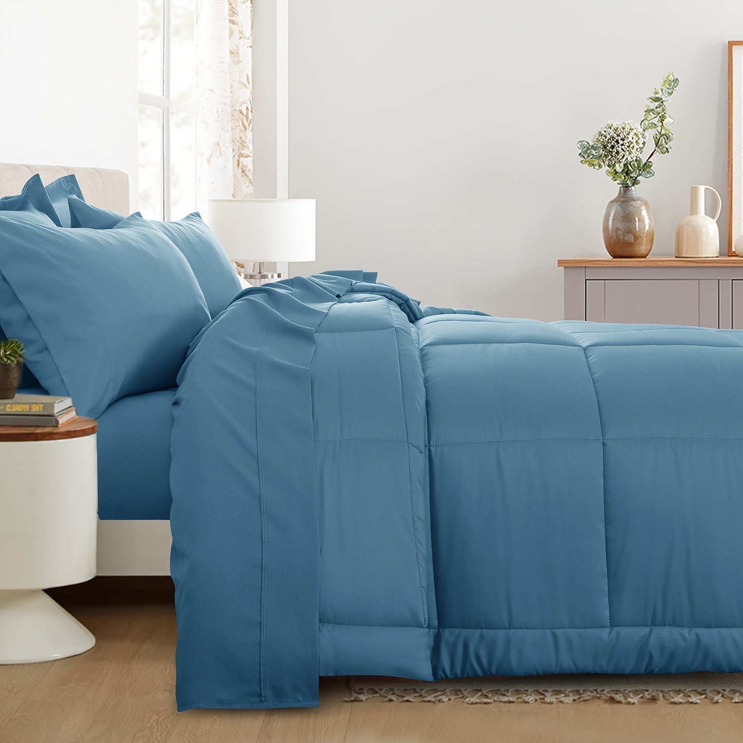 7pcs Ultra-Soft Bed In A Bag, Down Alternative Bedding Sets with All Season Quilted Comforter, Flat Sheet, Fitted Sheet, Pillowcases - Gifts for The Family And Friends, RUIKASI, Machine Washable, Polyester 100, Acrylic 15, Sa