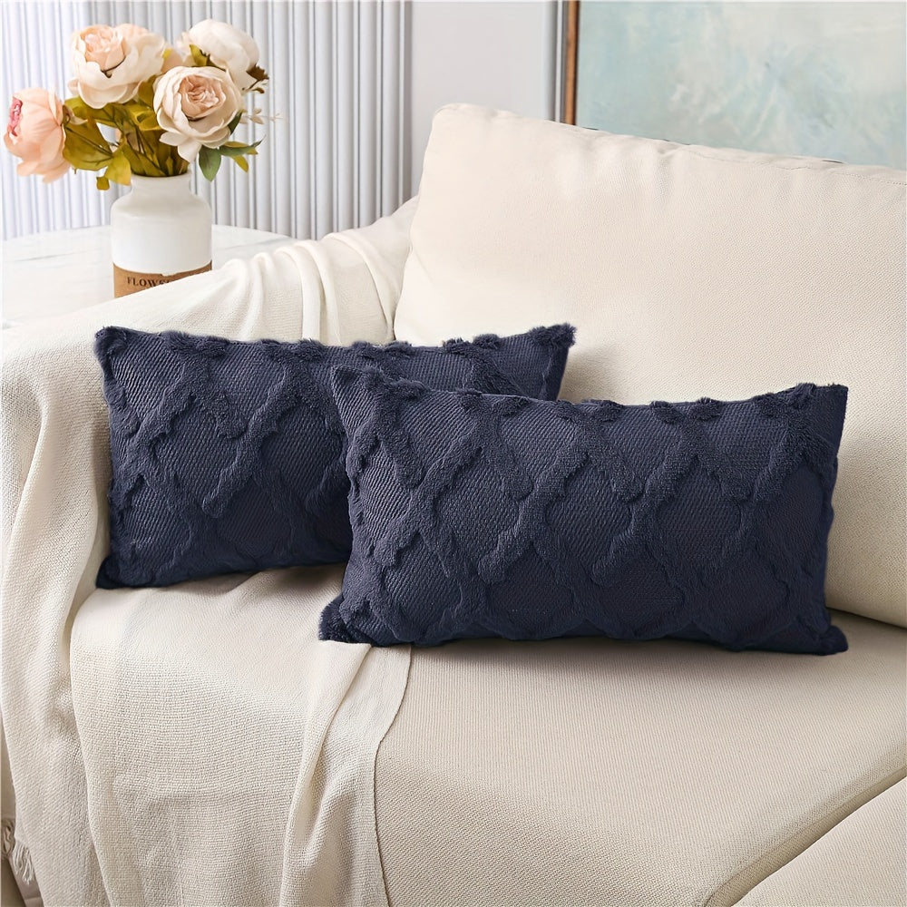 Set of 2 Bohemian Chic Velvet Throw Pillow Covers - Soft, Machine Washable, Woven Zipper Closure, Geometric Pattern Design - Decorative Cushion Covers for Living Room, Bedroom, and Outdoor Spaces