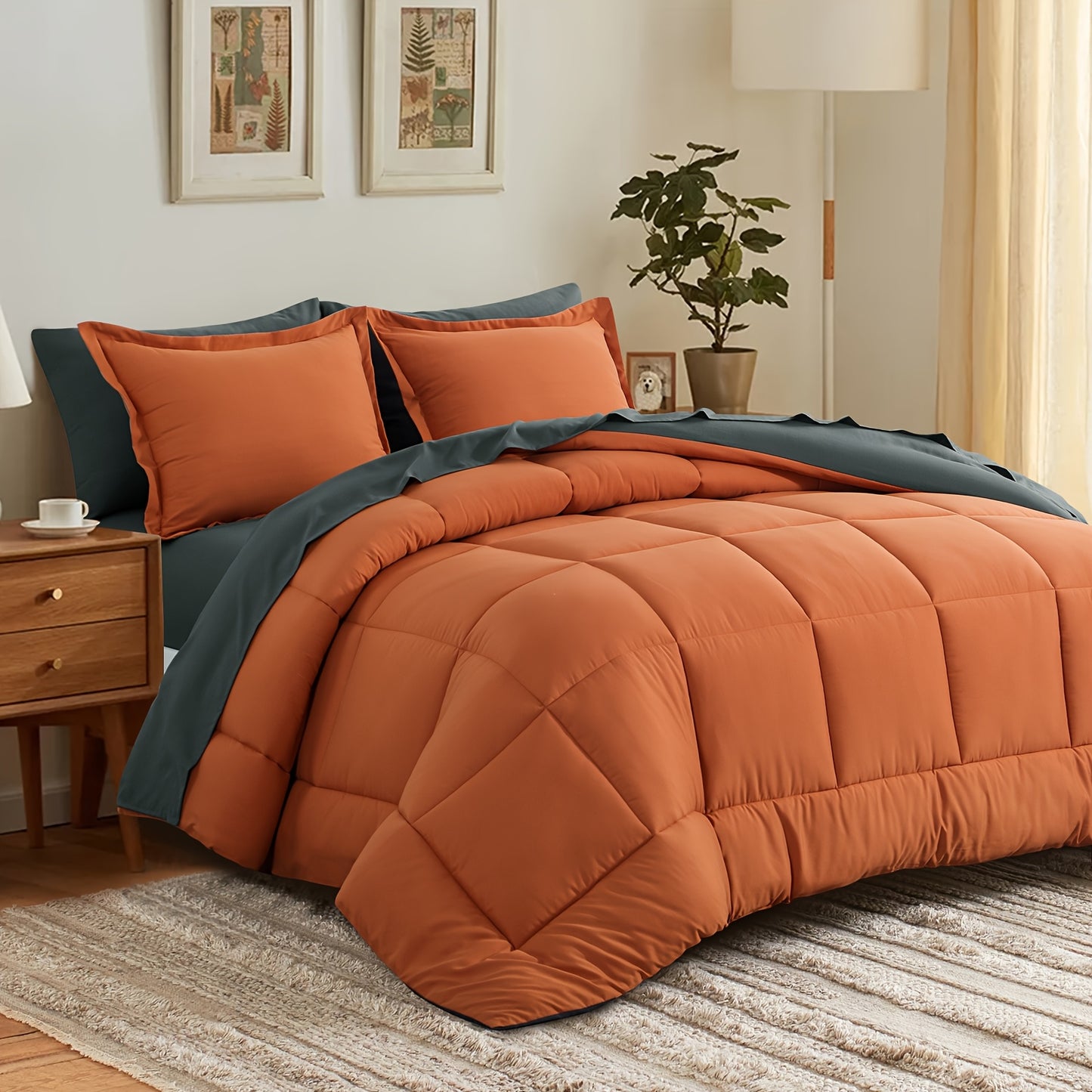 7pcs Ultra-Soft Bed In A Bag, Down Alternative Bedding Sets with All Season Quilted Comforter, Flat Sheet, Fitted Sheet, Pillowcases - Gifts for The Family And Friends, RUIKASI, Machine Washable, Polyester 100, Acrylic 15, Sa