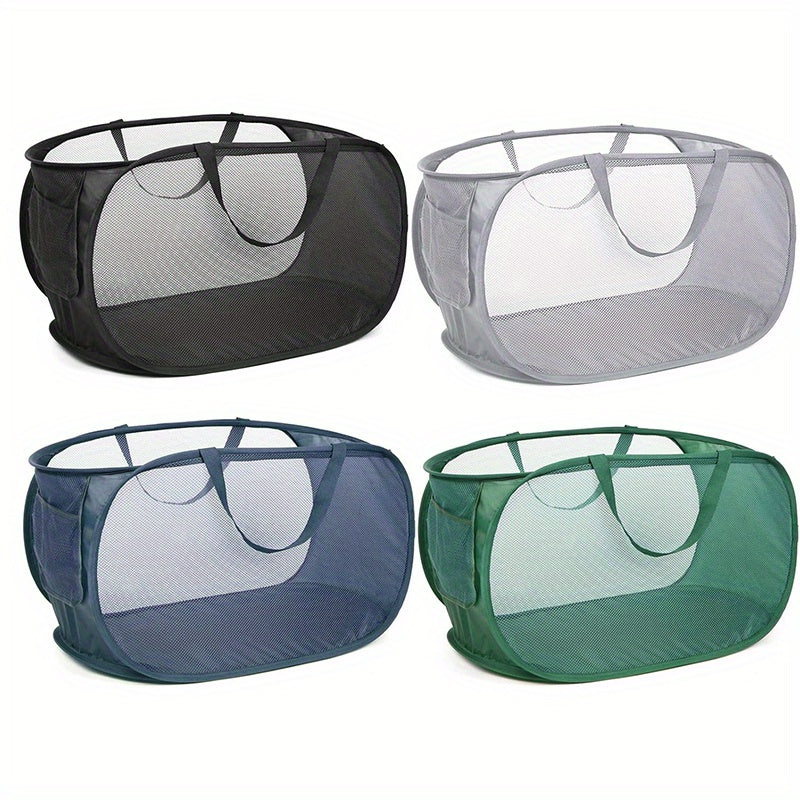Upgraded Reinforced Portable Dirty Clothes Basket & Hollow Toy Storage Basket - Featuring a Sturdy Mesh Pop-Up Laundry Basket with Side Pockets, Suitable for Laundry Rooms, Bathrooms, Kids' Rooms, Dorms, or Travel.