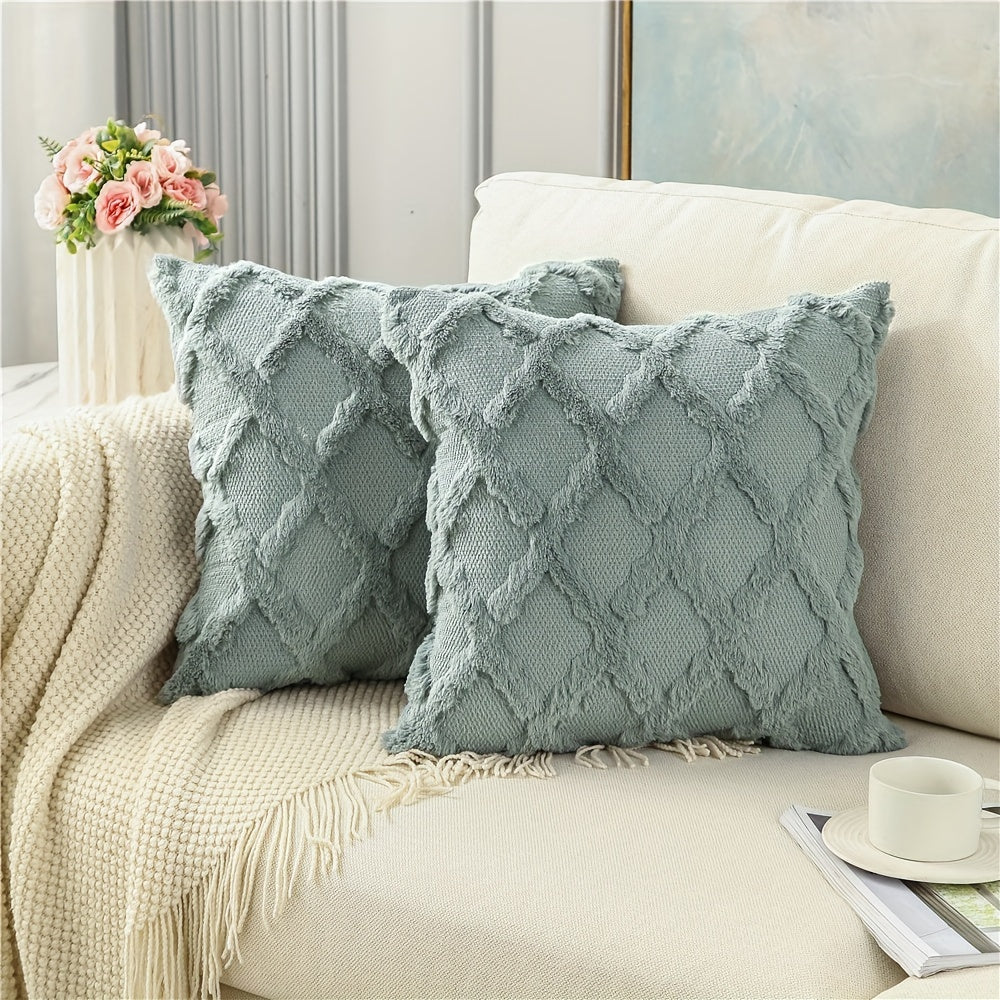 Set of 2 Bohemian Chic Velvet Throw Pillow Covers - Soft, Machine Washable, Woven Zipper Closure, Geometric Pattern Design - Decorative Cushion Covers for Living Room, Bedroom, and Outdoor Spaces
