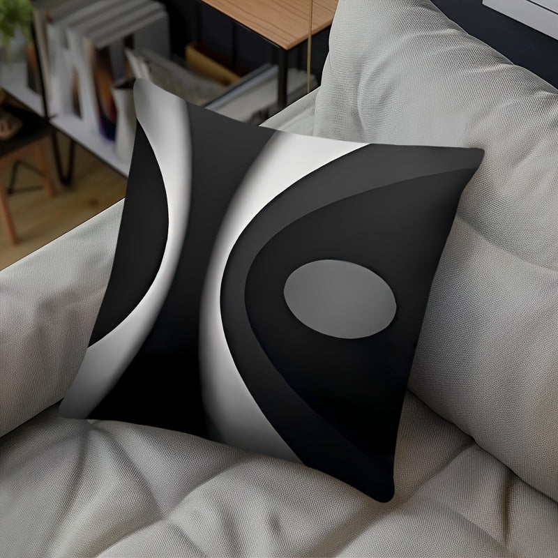 Set Of 4 Black Throw Pillow Covers Modern Abstract Grey Stripes Gray White Acrylic Bold Decorative Pillow Cases, Cozy Washable Polyester Cushion Covers For Home Decor Square 17.7x17.7 Inches Pillowcases (Pillow Insert Not Inc