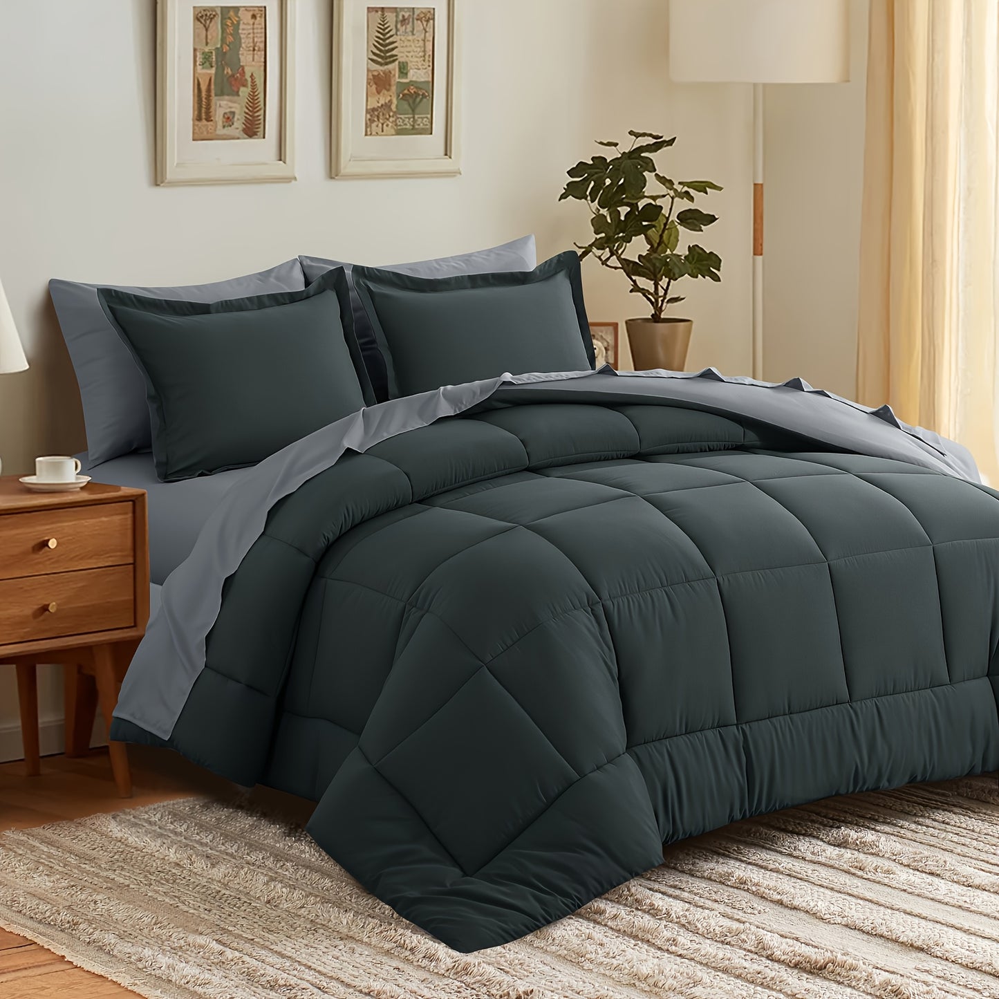 7pcs Ultra-Soft Bed In A Bag, Down Alternative Bedding Sets with All Season Quilted Comforter, Flat Sheet, Fitted Sheet, Pillowcases - Gifts for The Family And Friends, RUIKASI, Machine Washable, Polyester 100, Acrylic 15, Sa