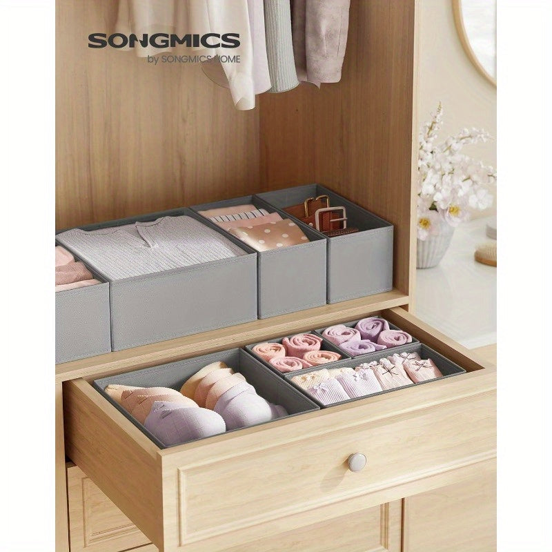 Dove Gray Drawer Organizer, Set of 12 Foldable Fabric Storage Bins for Socks, Underwear, Bras, Ties, Scarves, Dresser Drawer Organizers
