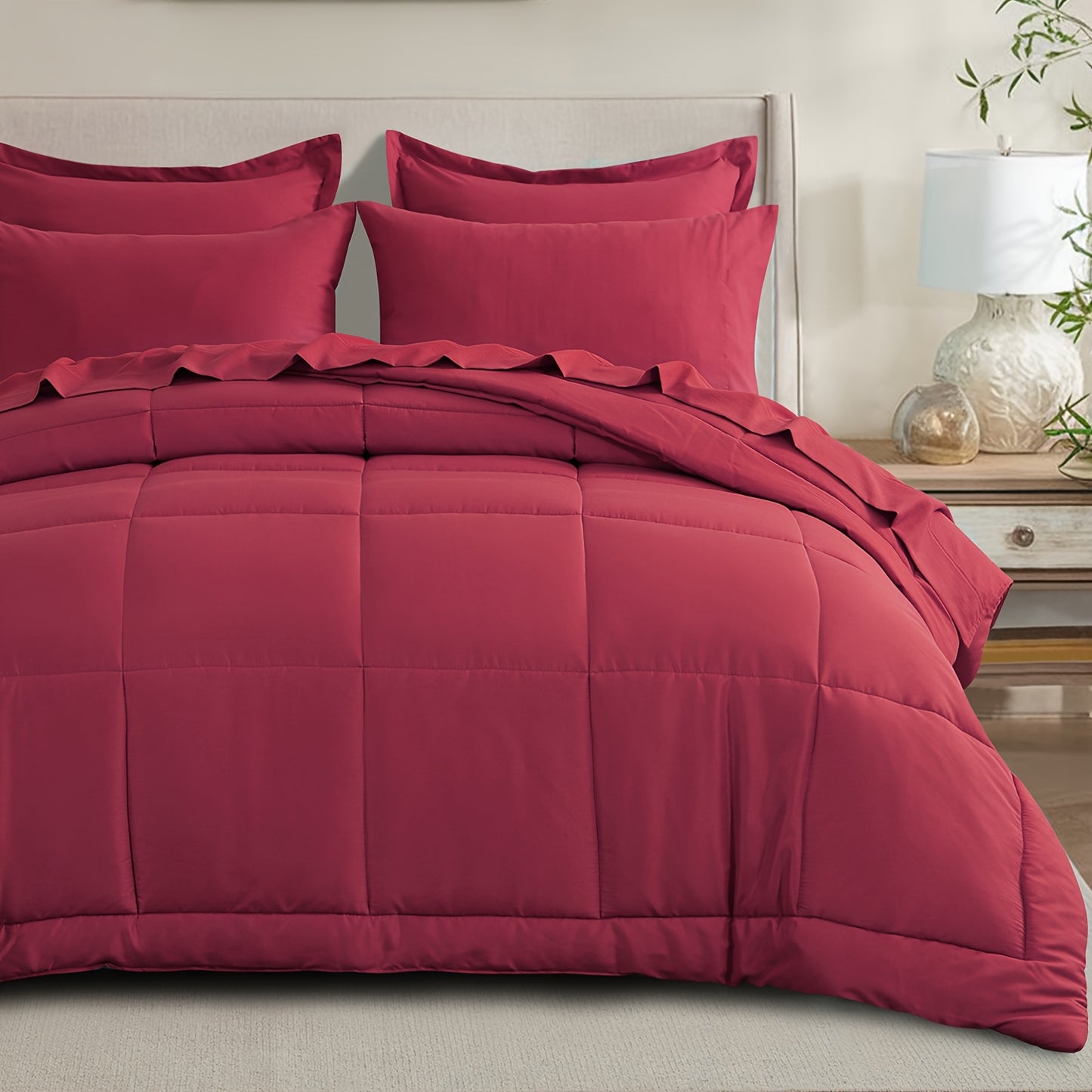 7pcs Ultra-Soft Bed In A Bag, Down Alternative Bedding Sets with All Season Quilted Comforter, Flat Sheet, Fitted Sheet, Pillowcases - Gifts for The Family And Friends, RUIKASI, Machine Washable, Polyester 100, Acrylic 15, Sa
