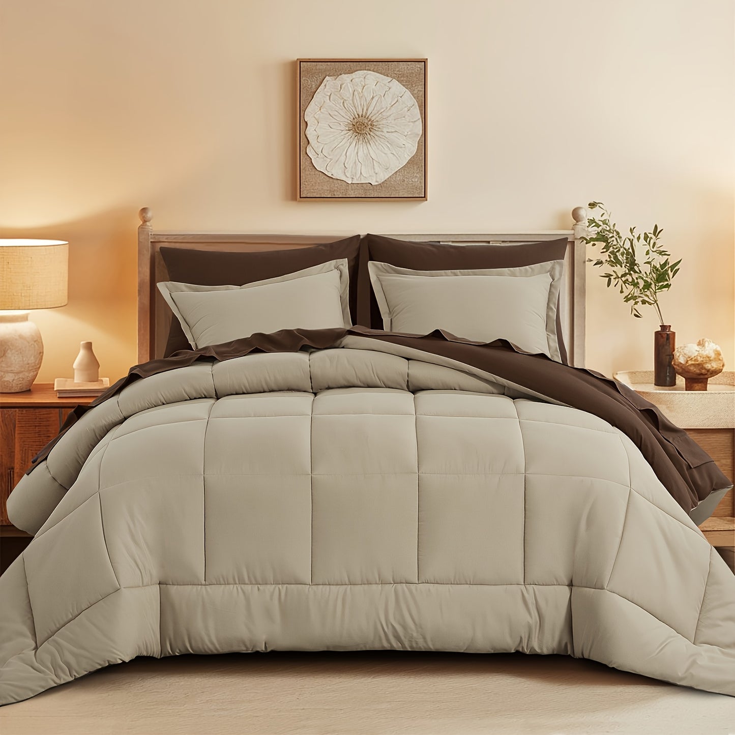7pcs Ultra-Soft Bed In A Bag, Down Alternative Bedding Sets with All Season Quilted Comforter, Flat Sheet, Fitted Sheet, Pillowcases - Gifts for The Family And Friends, RUIKASI, Machine Washable, Polyester 100, Acrylic 15, Sa