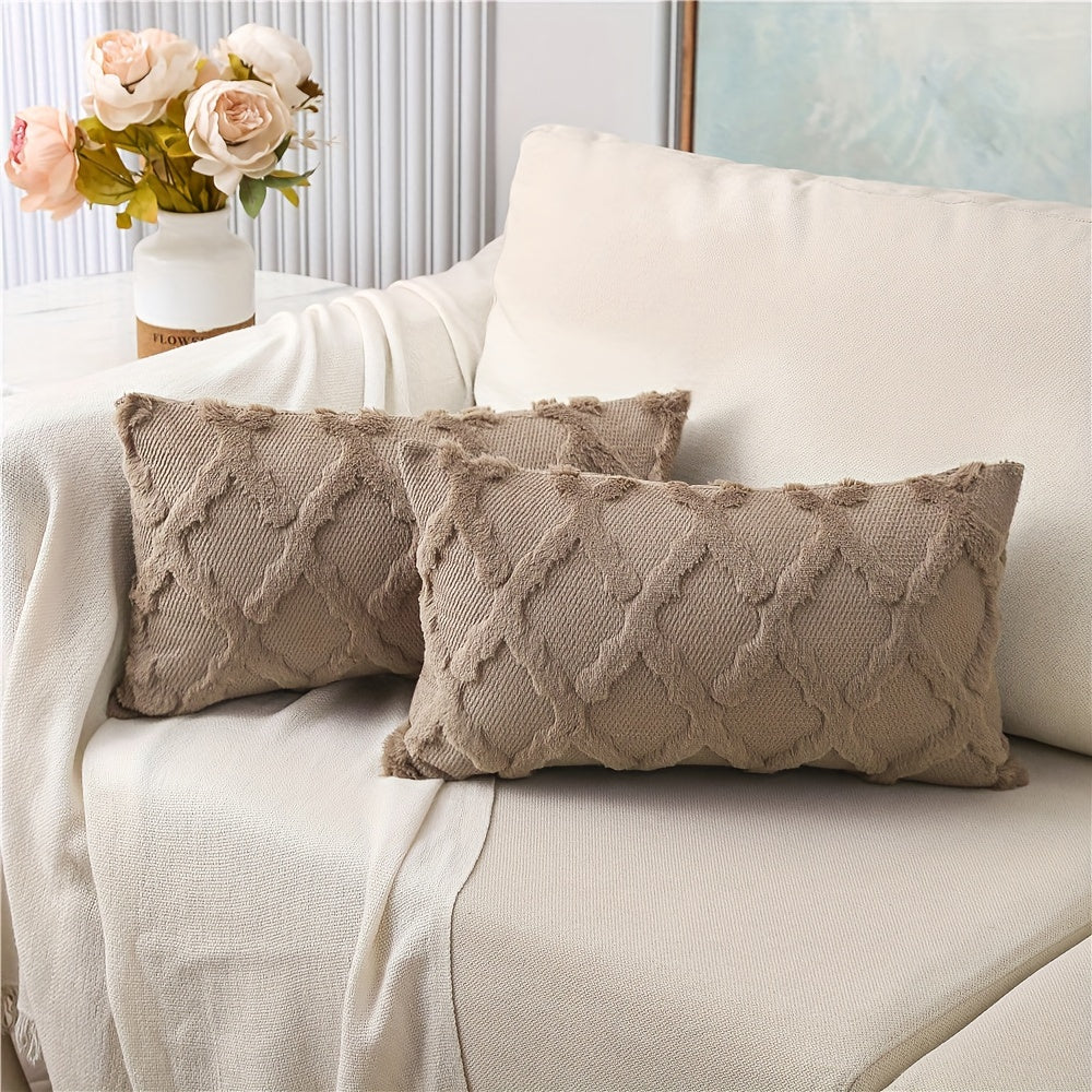 Set of 2 Bohemian Chic Velvet Throw Pillow Covers - Soft, Machine Washable, Woven Zipper Closure, Geometric Pattern Design - Decorative Cushion Covers for Living Room, Bedroom, and Outdoor Spaces