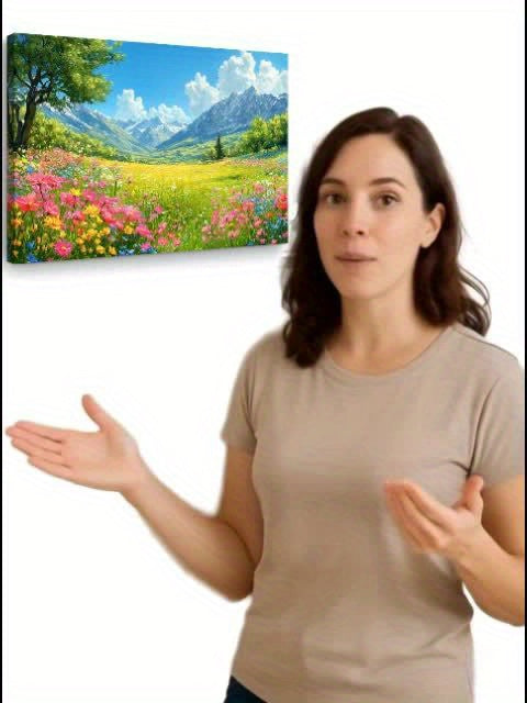 Room Decor 1pc Woven Wooden Framed Canvas Wall Art, Vibrant Meadow Flowers Landscape, Bachelor Party Home & Office Decor, Ideal Christmas Gift, 11.8x15.7 inches