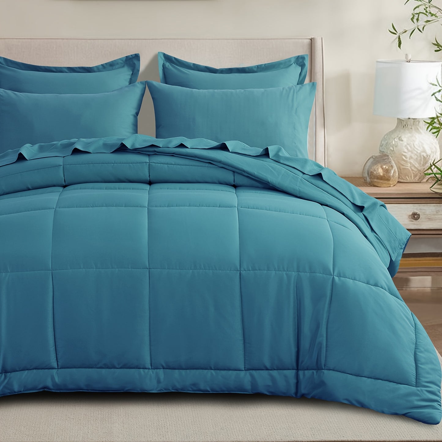 7pcs Ultra-Soft Bed In A Bag, Down Alternative Bedding Sets with All Season Quilted Comforter, Flat Sheet, Fitted Sheet, Pillowcases - Gifts for The Family And Friends, RUIKASI, Machine Washable, Polyester 100, Acrylic 15, Sa