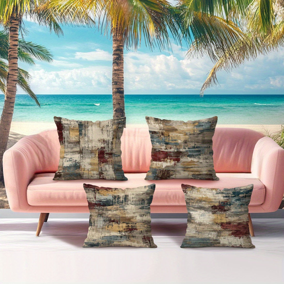 4pcs Abstract Paint Strokes Texture Pattern 18x18 Inches, Decorative Brown Throw Pillow Covers Set for Couch Sofa Bedroom Living Room Car