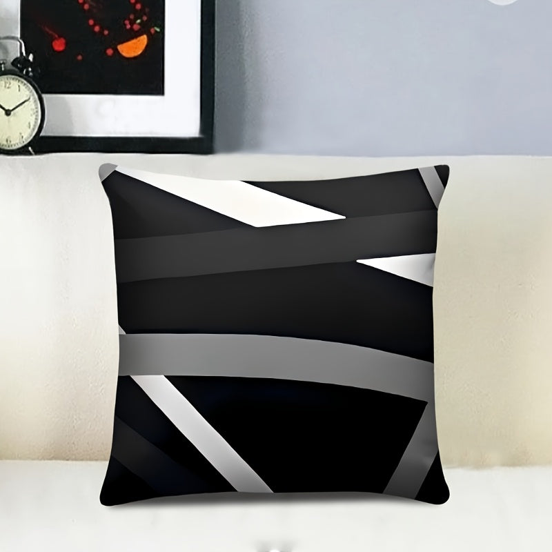 Set Of 4 Black Throw Pillow Covers Modern Abstract Grey Stripes Gray White Acrylic Bold Decorative Pillow Cases, Cozy Washable Polyester Cushion Covers For Home Decor Square 17.7x17.7 Inches Pillowcases (Pillow Insert Not Inc