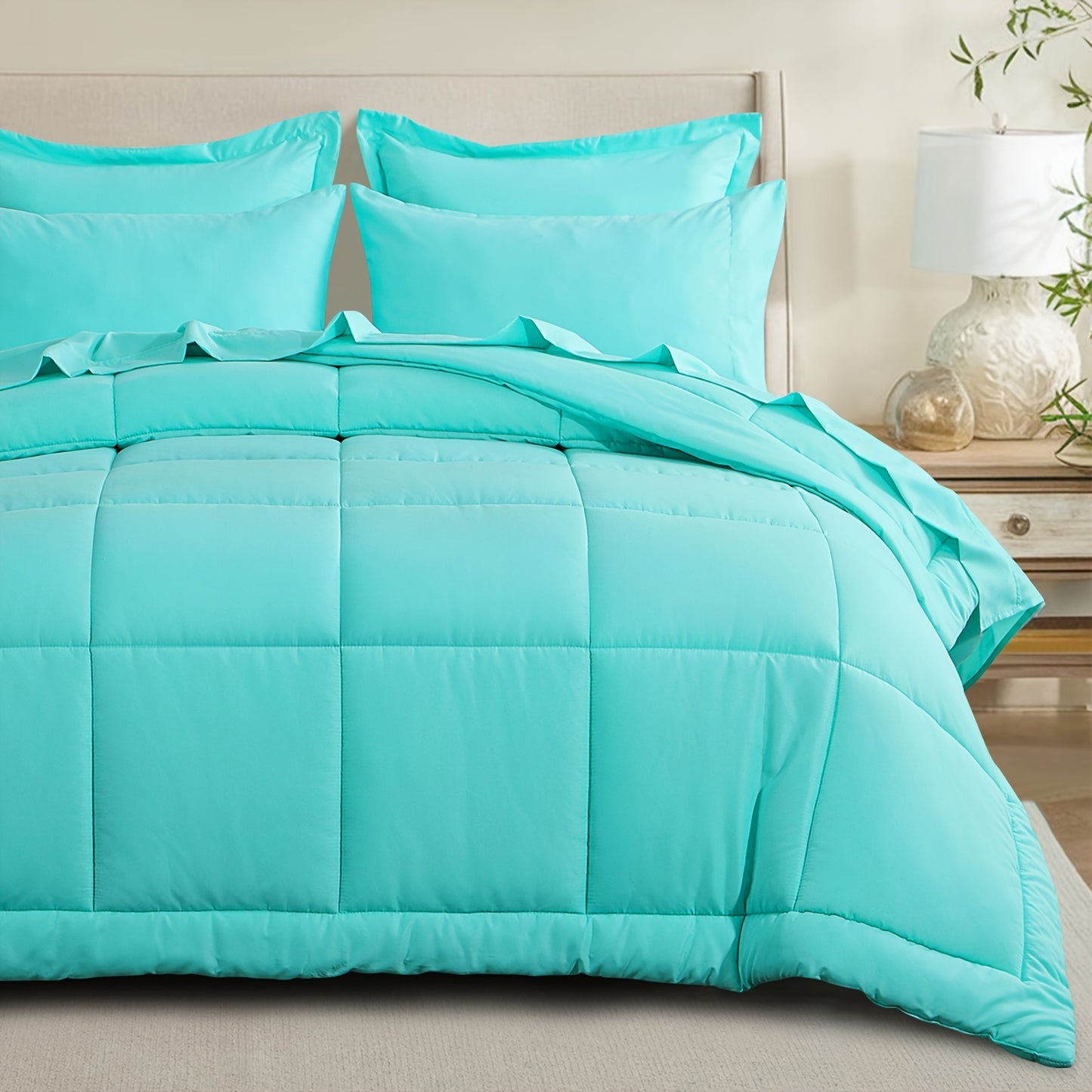 7pcs Ultra-Soft Bed In A Bag, Down Alternative Bedding Sets with All Season Quilted Comforter, Flat Sheet, Fitted Sheet, Pillowcases - Gifts for The Family And Friends, RUIKASI, Machine Washable, Polyester 100, Acrylic 15, Sa