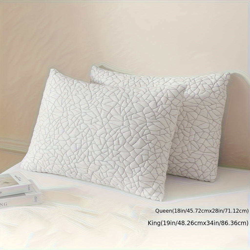 2-Pack Luxury Cooling Bed Pillows - Breathable Down Alternative Gusseted Supportive Pillows with White & Navy Blue Elegant Pattern, Soft Fiber Fill, Machine Washable - Hotel & Home Bedding for Side/Back/Stomach Sleepers, All-