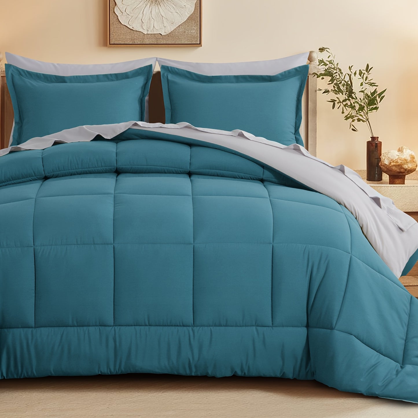 7pcs Ultra-Soft Bed In A Bag, Down Alternative Bedding Sets with All Season Quilted Comforter, Flat Sheet, Fitted Sheet, Pillowcases - Gifts for The Family And Friends, RUIKASI, Machine Washable, Polyester 100, Acrylic 15, Sa
