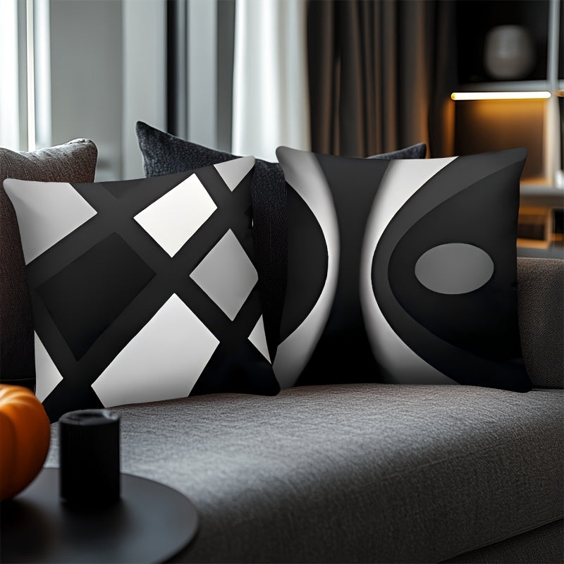 Set Of 4 Black Throw Pillow Covers Modern Abstract Grey Stripes Gray White Acrylic Bold Decorative Pillow Cases, Cozy Washable Polyester Cushion Covers For Home Decor Square 17.7x17.7 Inches Pillowcases (Pillow Insert Not Inc