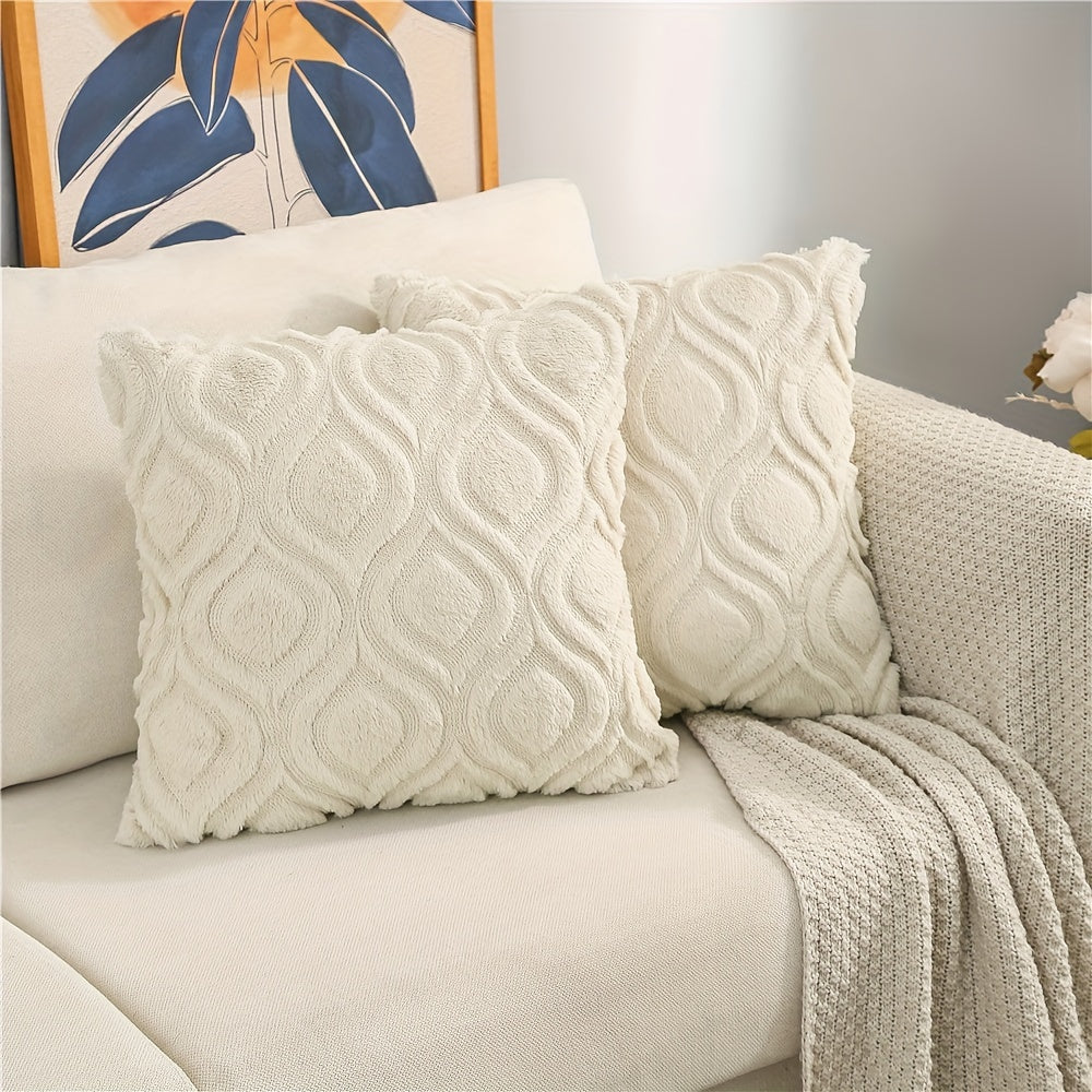 2pcs Boho Chic 18x18 Inch Throw Pillow Covers - Luxurious Soft Plush Faux Fleece with Geometric Quilted Pattern, Zip Closure - Machine Washable for Couch, Sofa, Bedroom Decor, Throw Pillows for Couch