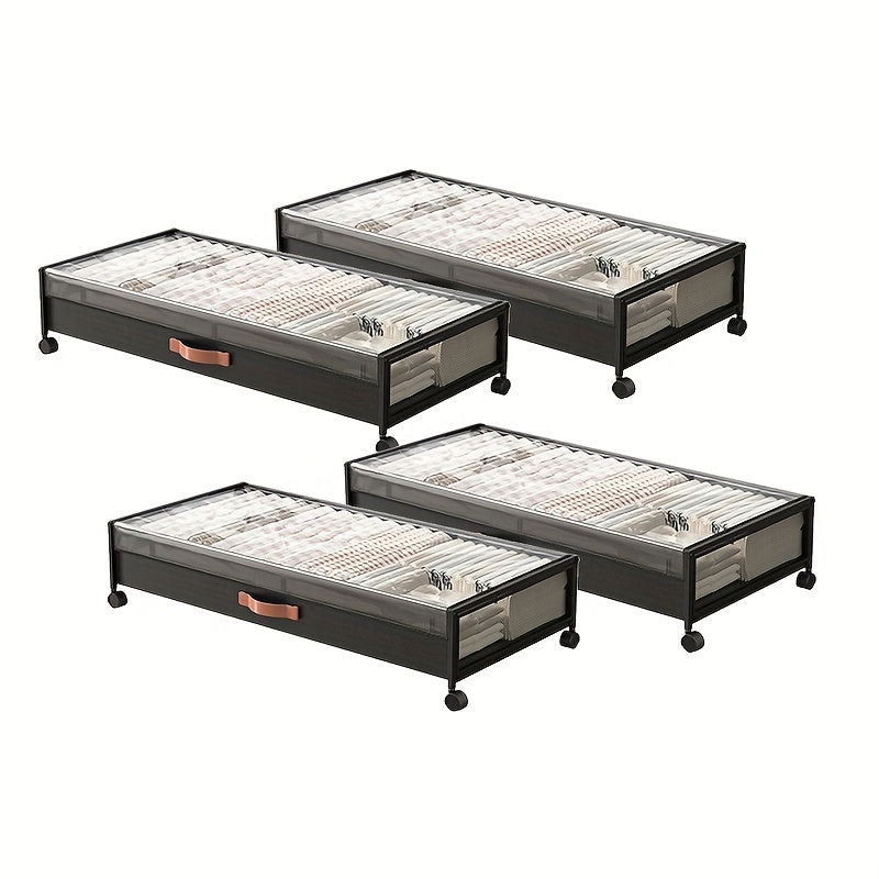 Large Under Bed Storage with Wheels, Under Bed Storage Containers with Clear Window&Label, Rolling Under Bed Storage Metal Drawer for Clothes, Shoes, Toys, Blankets, Books, Under-Bed Storage