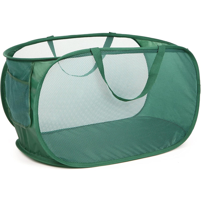 Upgraded Reinforced Portable Dirty Clothes Basket & Hollow Toy Storage Basket - Featuring a Sturdy Mesh Pop-Up Laundry Basket with Side Pockets, Suitable for Laundry Rooms, Bathrooms, Kids' Rooms, Dorms, or Travel.