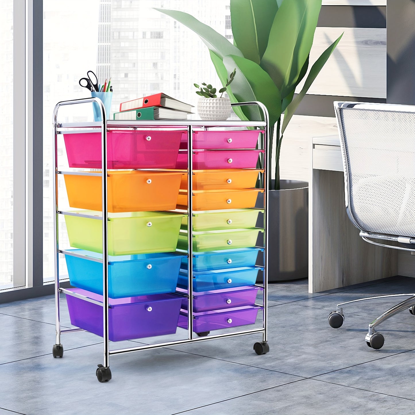 Costway 15 Drawer Rolling Storage Cart Tools Scrapbook Paper Office School Organizer