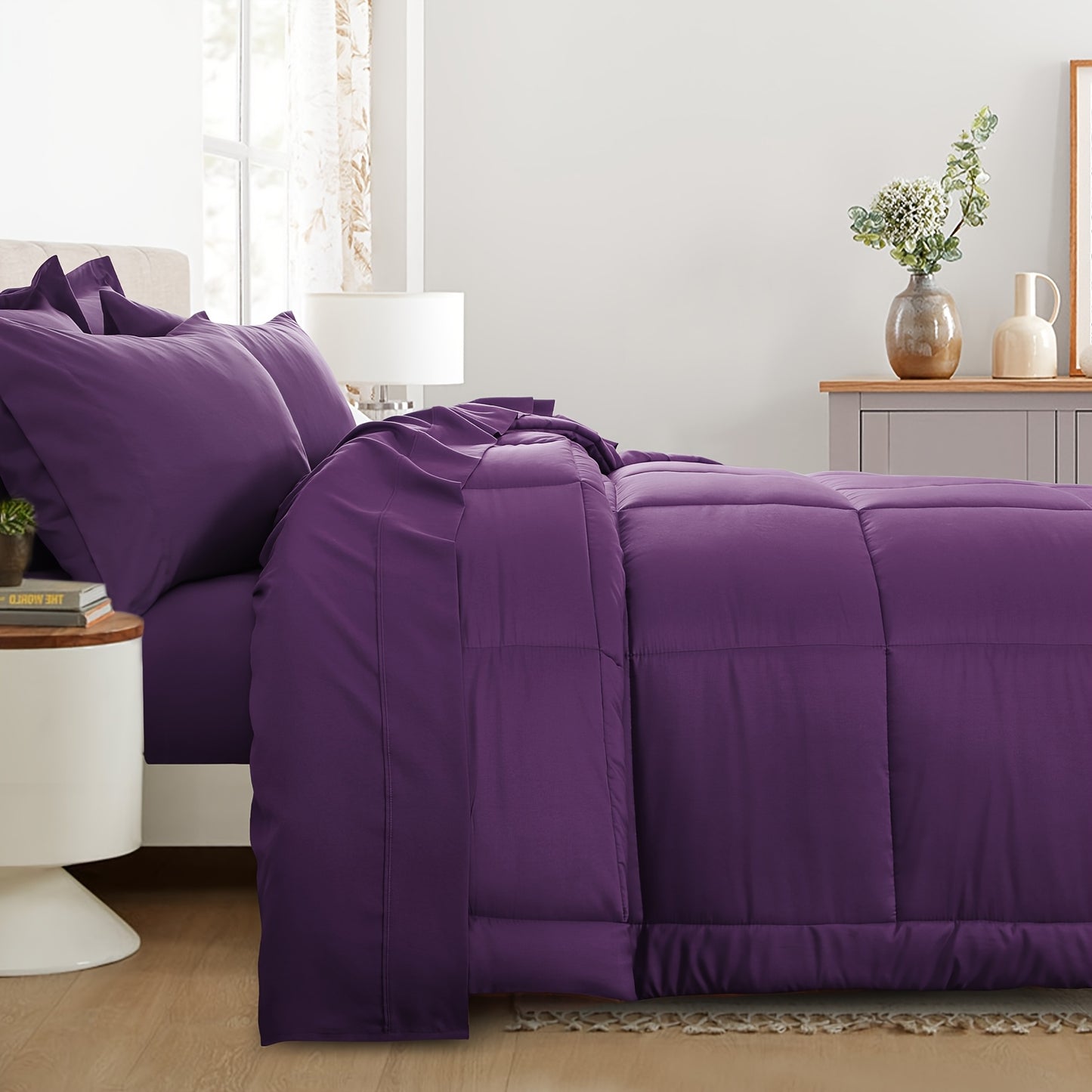 7pcs Ultra-Soft Bed In A Bag, Down Alternative Bedding Sets with All Season Quilted Comforter, Flat Sheet, Fitted Sheet, Pillowcases - Gifts for The Family And Friends, RUIKASI, Machine Washable, Polyester 100, Acrylic 15, Sa