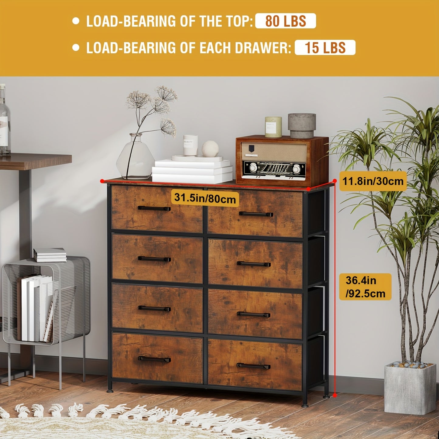 5/8/9 Fabric Drawers Dresser For Bedroom, Storage Drawers, Chest Organizer Units With Wooden And Steel Frame Top For Bedroom, Living Room, Closet, Living Room, Entryway, Black/Grey/Nature