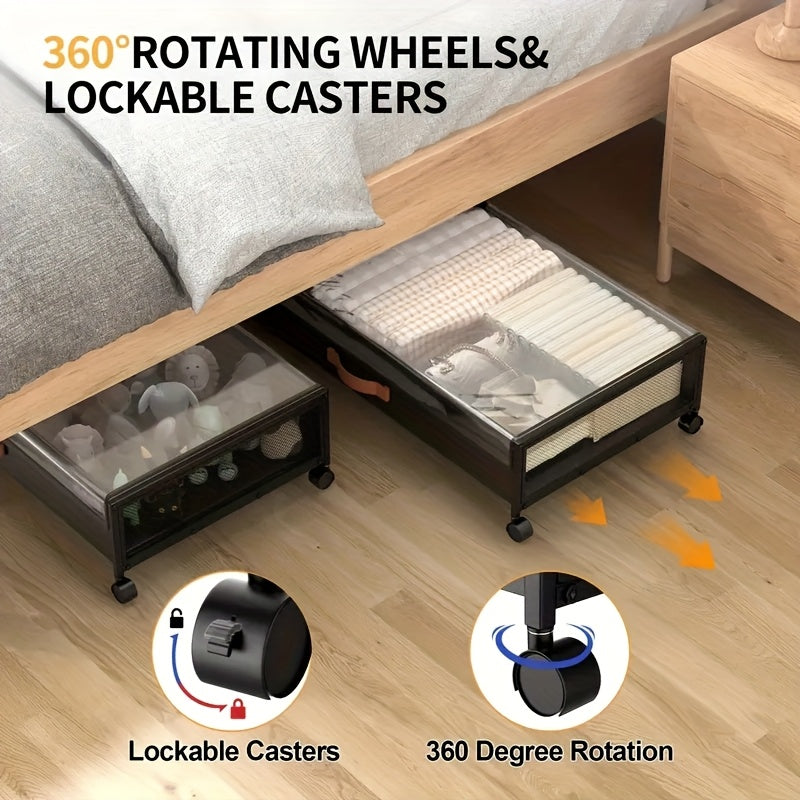 Large Under Bed Storage with Wheels, Under Bed Storage Containers with Clear Window&Label, Rolling Under Bed Storage Metal Drawer for Clothes, Shoes, Toys, Blankets, Books, Under-Bed Storage