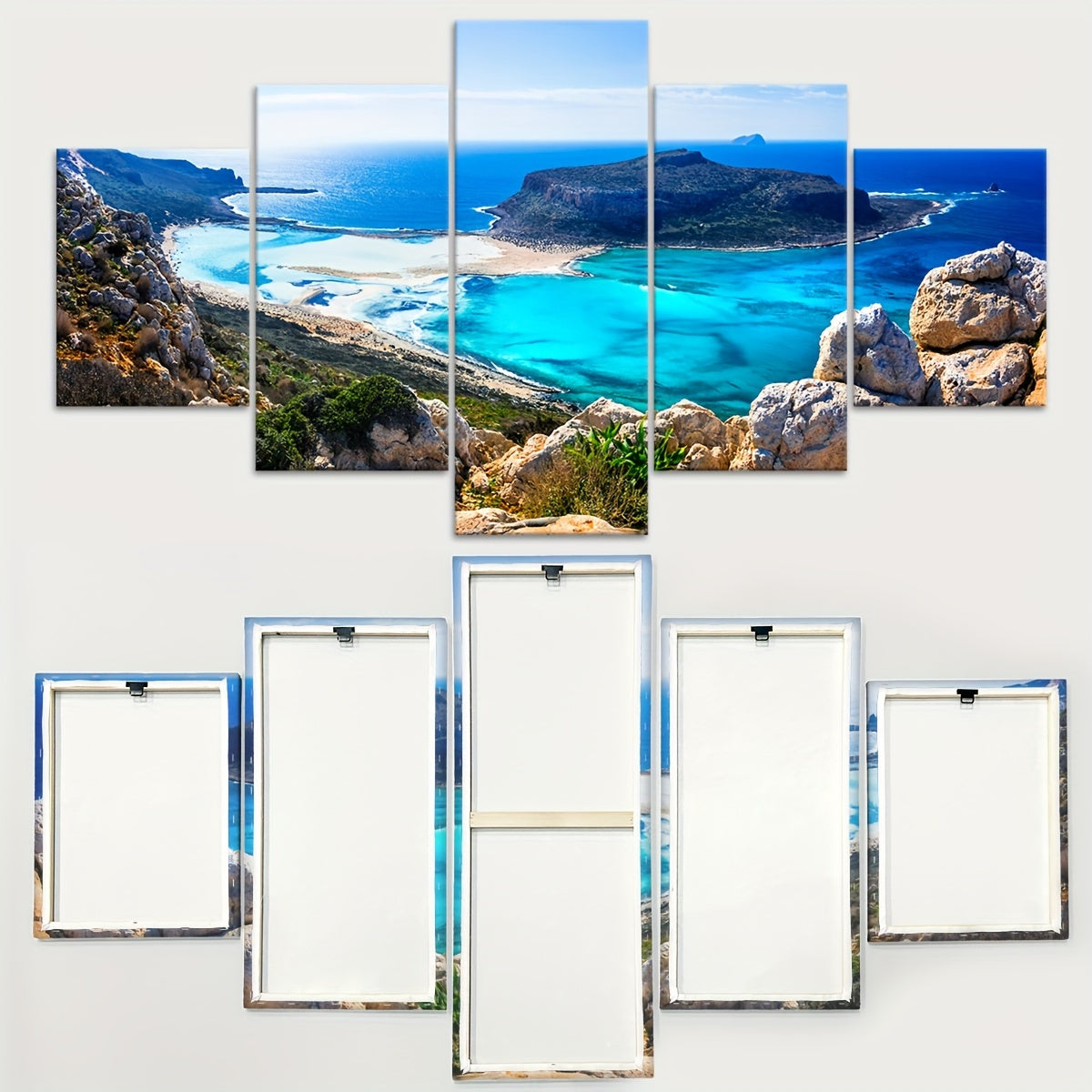 5pcs Frame Nature Seaside Lakes Canvas Poster, Sunrise Sunset Sea View Five Panel Scene Art, Modular Picture, Print Painting, Modern Art, Ideal Decor for Bedroom Living Room Kitchen Dorm, Wall Decoration, Gift for Family Frie