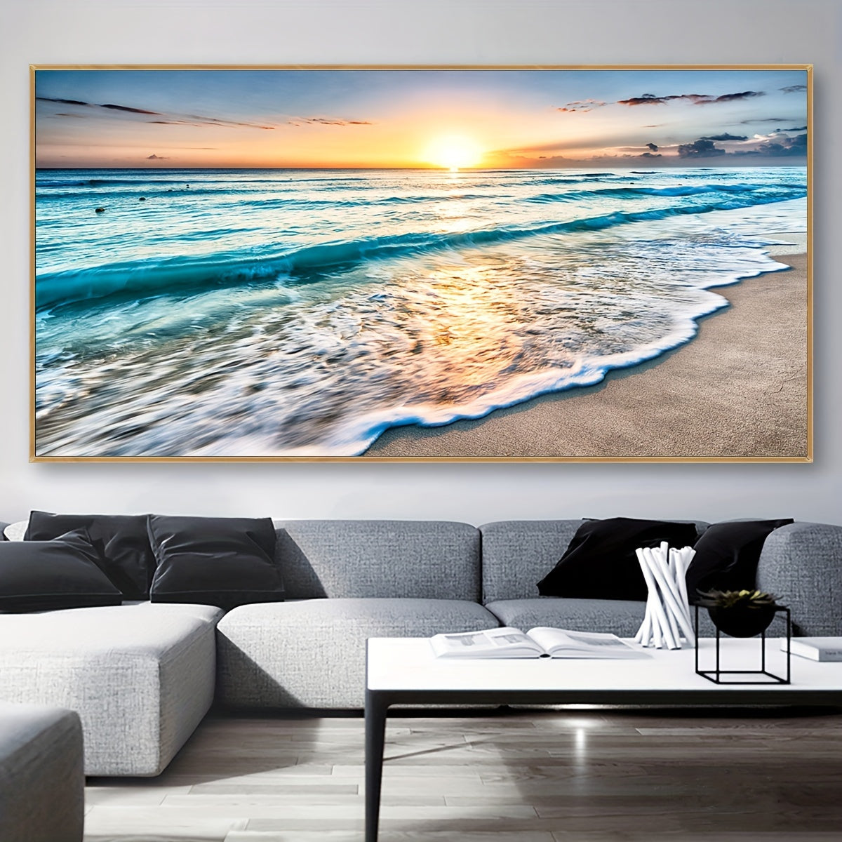 1pc Unframed Canvas Poster, Seaside Scenery Painting, Various Styles Of Scenery, Canvas Wall Art, Artwork Wall Painting for Gift, Bedroom, Office, Living Room, Cafe, Bar, Wall Decor, Home And Dormitory Decoration
