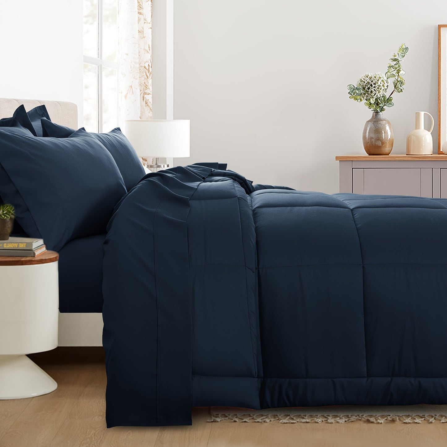 7pcs Ultra-Soft Bed In A Bag, Down Alternative Bedding Sets with All Season Quilted Comforter, Flat Sheet, Fitted Sheet, Pillowcases - Gifts for The Family And Friends, RUIKASI, Machine Washable, Polyester 100, Acrylic 15, Sa