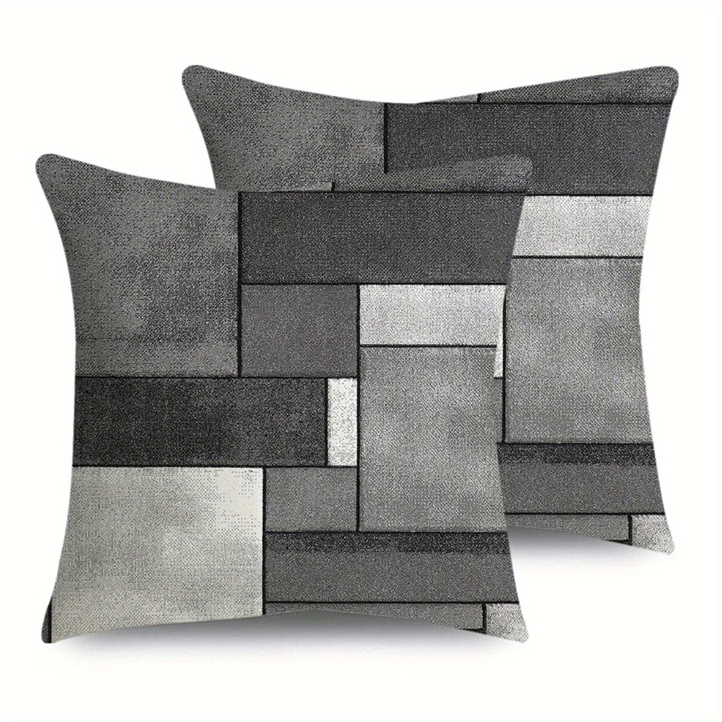 Set of 2 Gray Geometric Rectangular Throw Pillow Covers - Modern Abstract Design in Shades of Gray, Polyester Material with Zip Closure, Perfect for Beds, Sofas, and Bedrooms, Bedroom Decor|Contemporary Pillow Cover|Zippered
