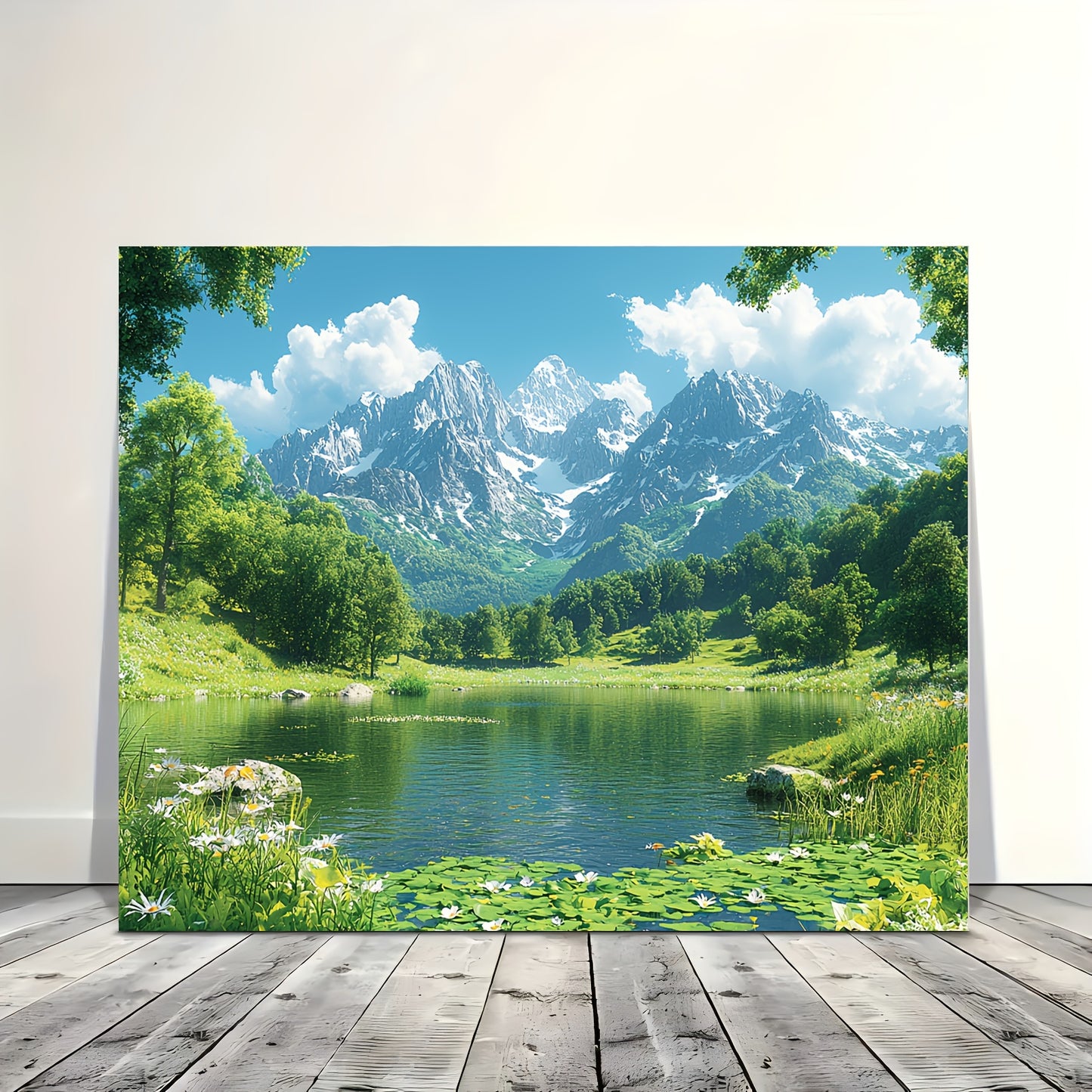 Room Decor 1pc Scenic Mountain Lake Canvas Wall Art, Wooden Framed Nature Landscape Print, 11.8x15.7 inches, Bachelor Party Decor, Woven Wall Hanging for Living Room, Bedroom, Office, Unique Christmas Gift Idea