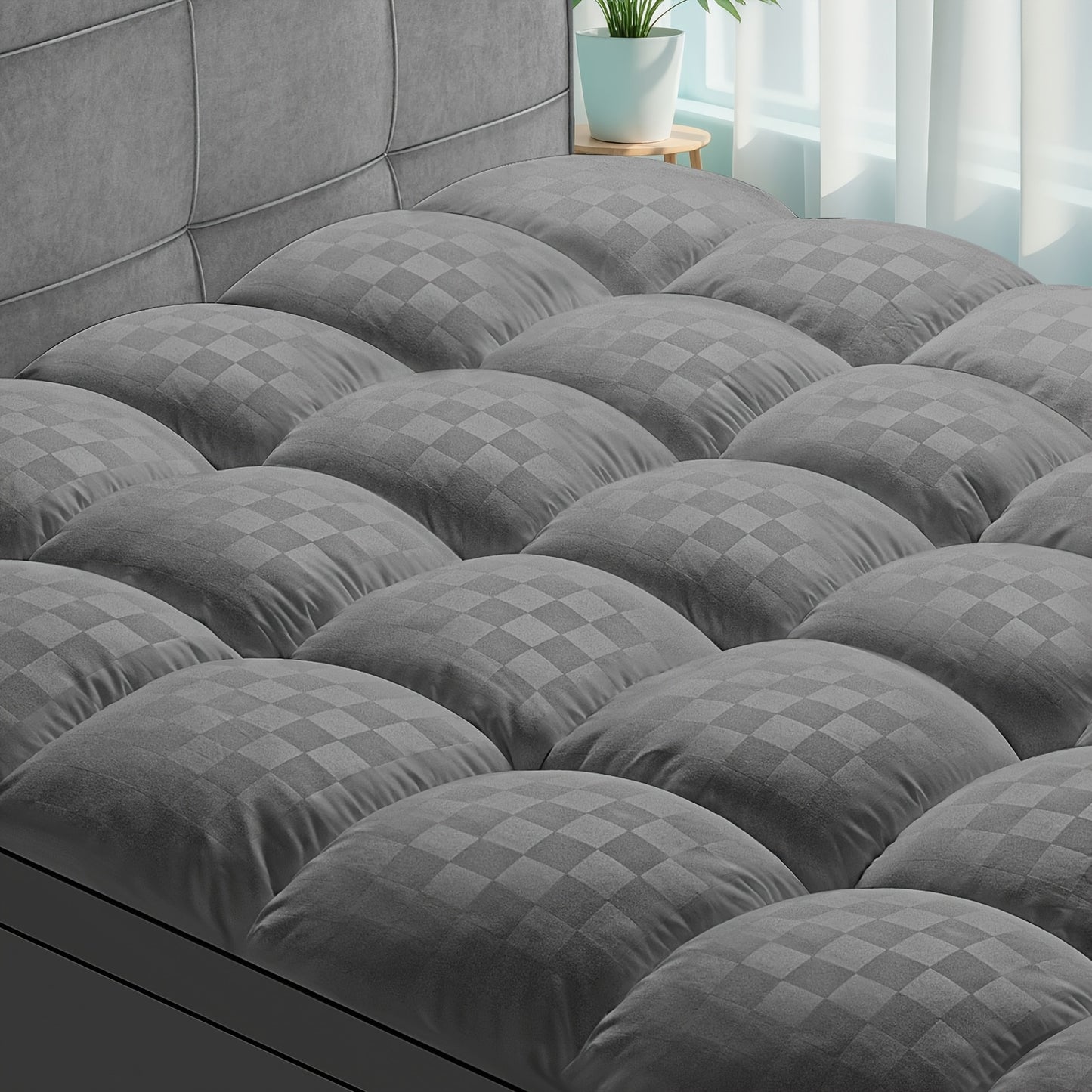 1500GSM Ultra - Thick Microfiber Checkered Mattress Topper & Protector - Deep Pockets, 21.7D Tight Fit, Soft Down - Alternative Fill, Machine Washable, Single Mattress Cover, Futon Mattress Cover, Super King Mattress Protecto