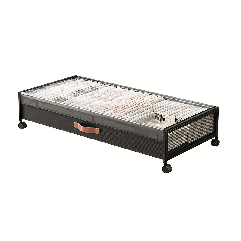 Large Under Bed Storage with Wheels, Under Bed Storage Containers with Clear Window&Label, Rolling Under Bed Storage Metal Drawer for Clothes, Shoes, Toys, Blankets, Books, Under-Bed Storage