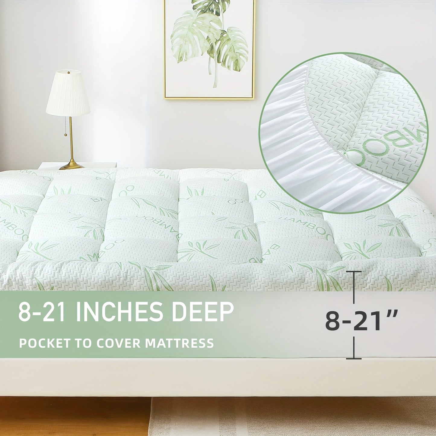 Extra-Thick Bamboo Fiber Pillow Mattress Topper - 1000GSM Cooling Mattress Pad with High Quality & Moisture-Proof Bottom, Breathable & Cool for Immersive Sleep, Offering A Premium Sleep Experience, Soft Mattress Cover with 8"