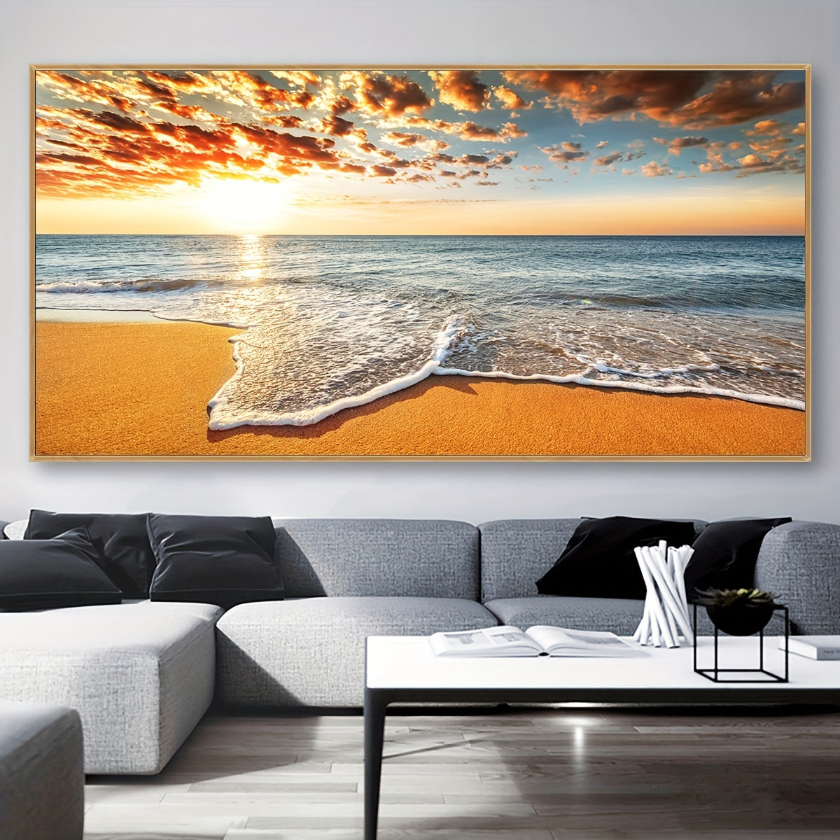 1pc Unframed Canvas Poster, Seaside Scenery Painting, Various Styles Of Scenery, Canvas Wall Art, Artwork Wall Painting for Gift, Bedroom, Office, Living Room, Cafe, Bar, Wall Decor, Home And Dormitory Decoration
