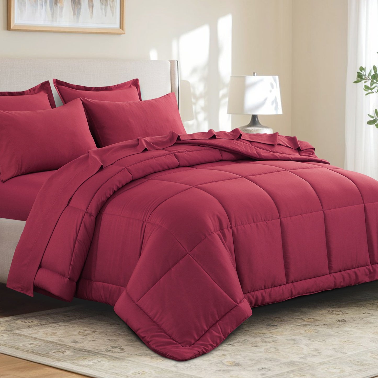 7pcs Ultra-Soft Bed In A Bag, Down Alternative Bedding Sets with All Season Quilted Comforter, Flat Sheet, Fitted Sheet, Pillowcases - Gifts for The Family And Friends, RUIKASI, Machine Washable, Polyester 100, Acrylic 15, Sa